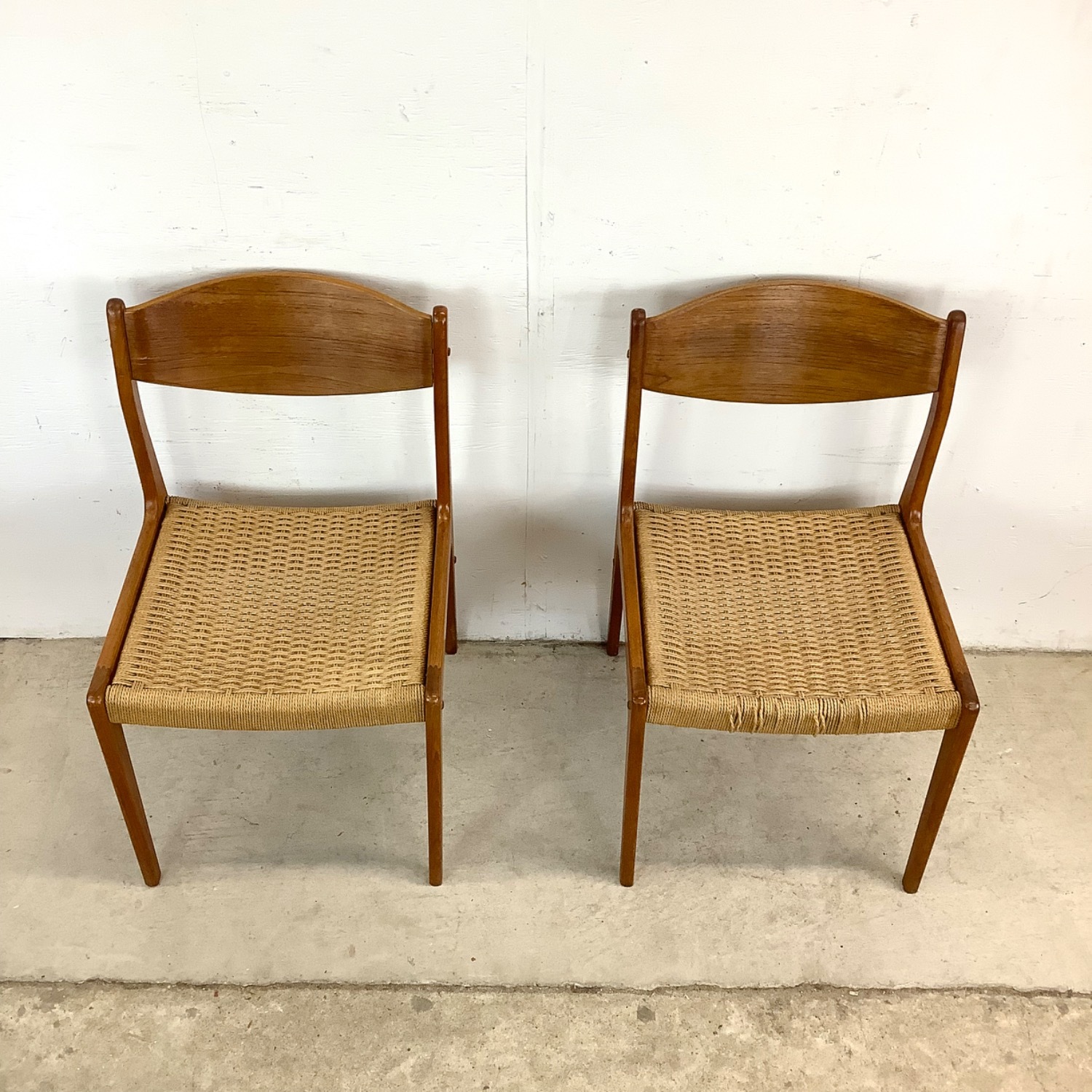 Danish Modern Rope Seat Dining Chairs- Pair - image-4