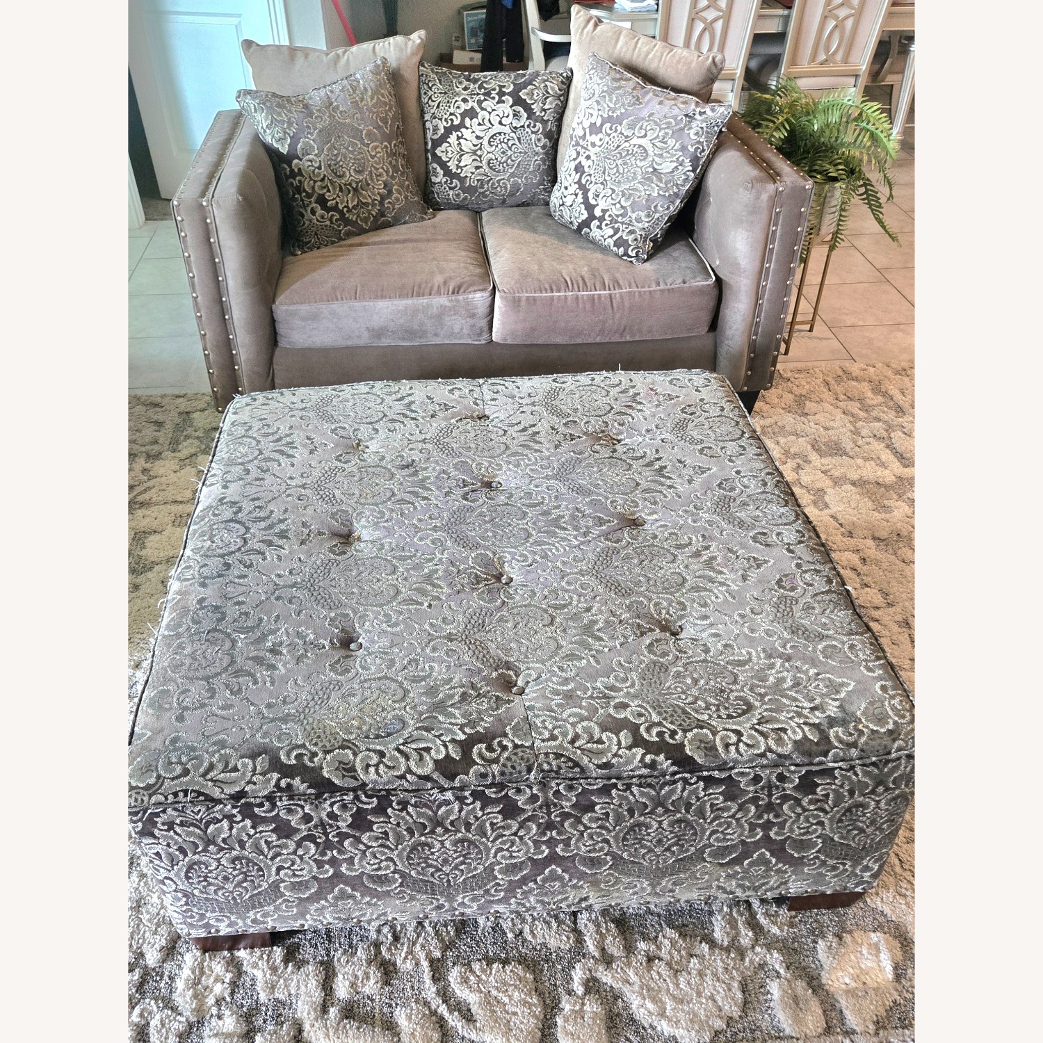 Light Gray Fabric 2 Seater Sofa, Ottoman  - image-2