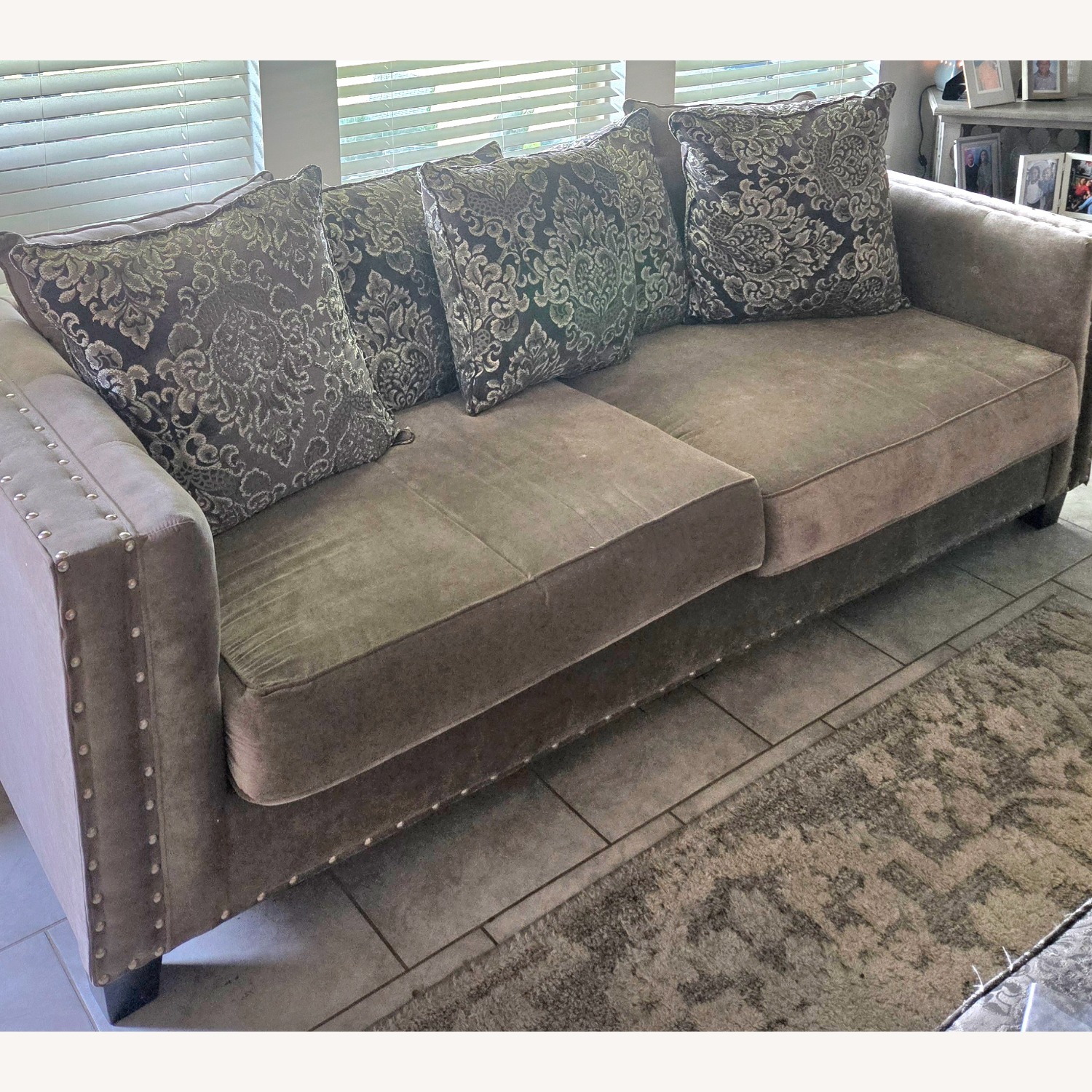 Light Gray Fabric 2 Seater Sofa, Ottoman  - image-1