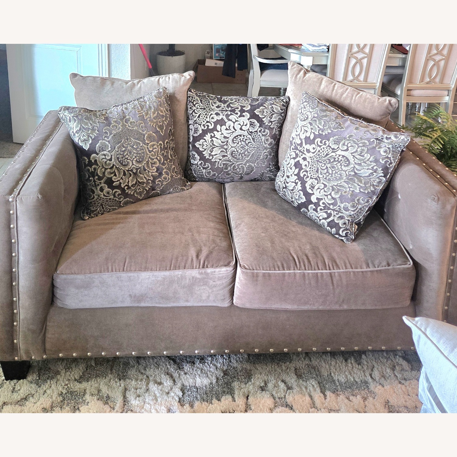 Light Gray Fabric 2 Seater Sofa, Ottoman  - image-3