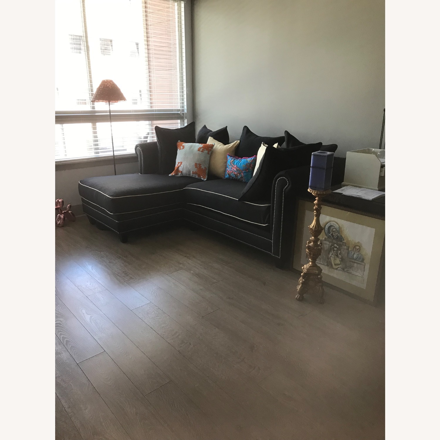 Black Fabric 2 Piece Sectional - image-5