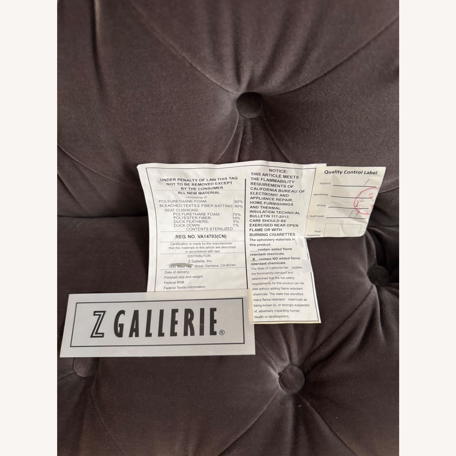 Z Gallerie Velvet 3+ Seater Sofa - image-5