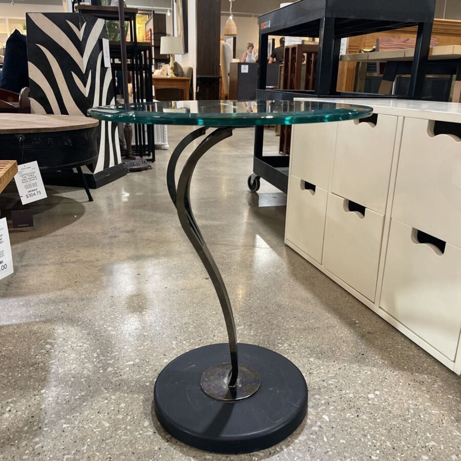 Sculptural Steel Base & Glass Top Side Table - image-9