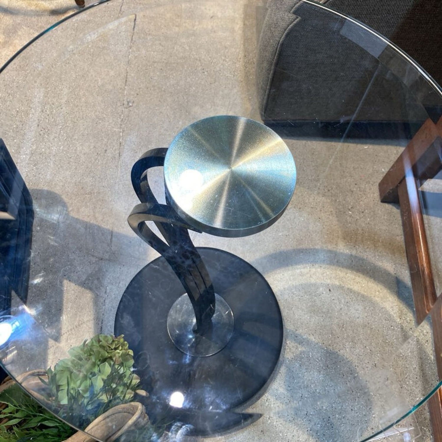 Sculptural Steel Base & Glass Top Side Table - image-5