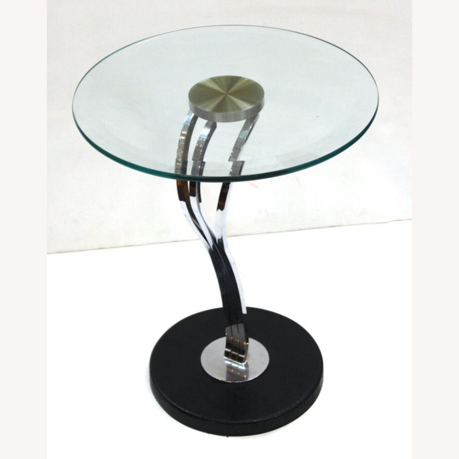 Sculptural Steel Base & Glass Top Side Table - image-1
