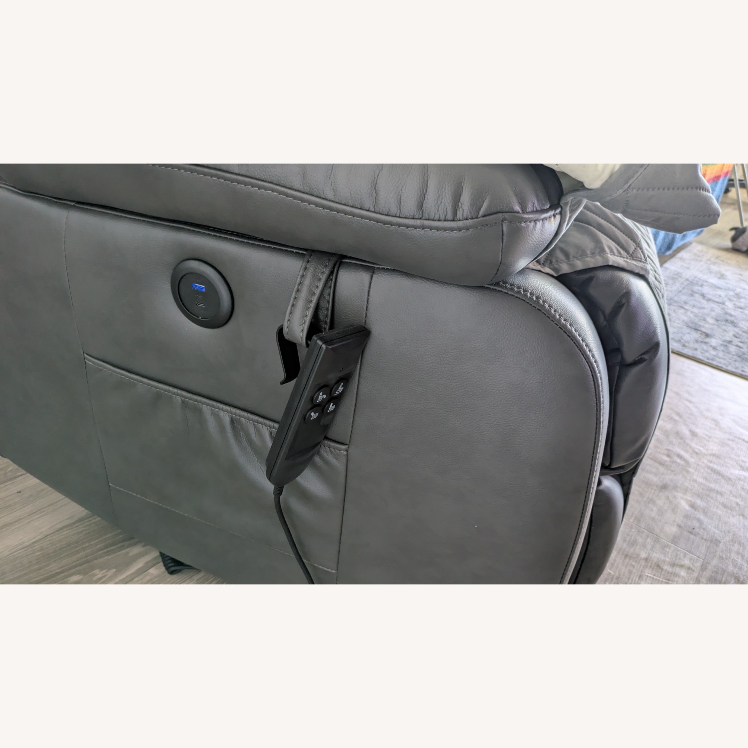 Light Gray Leather Power Recliner - image-3