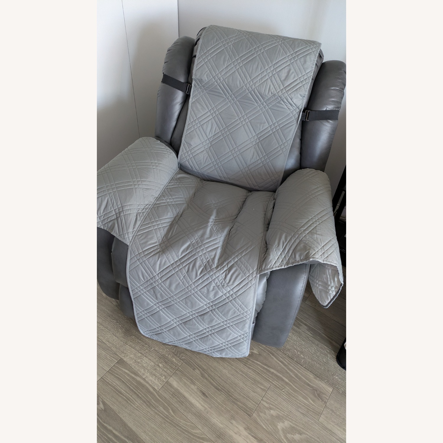 Light Gray Leather Power Recliner - image-1