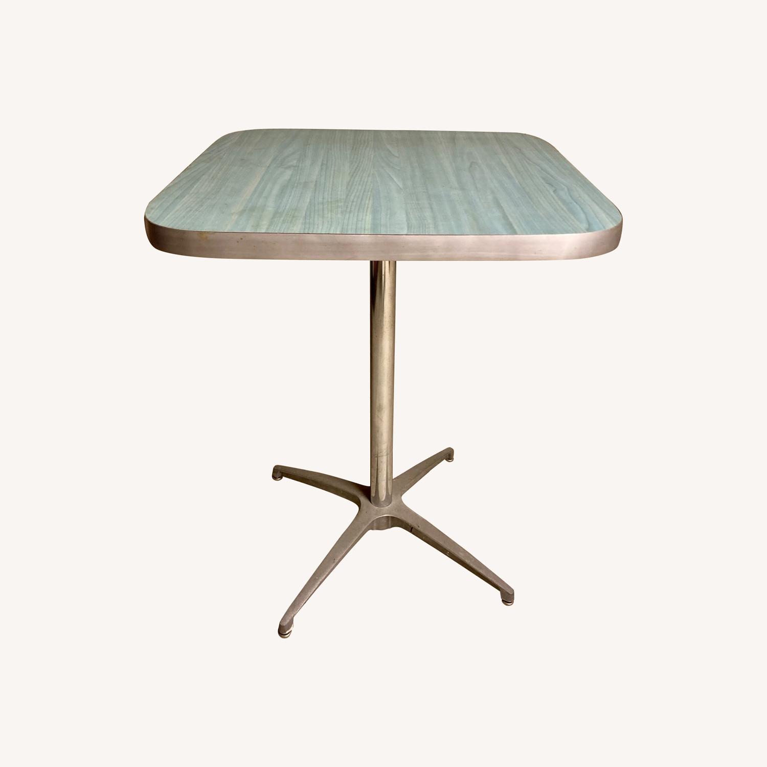 Blue Metal and Wood Side Table - image-0
