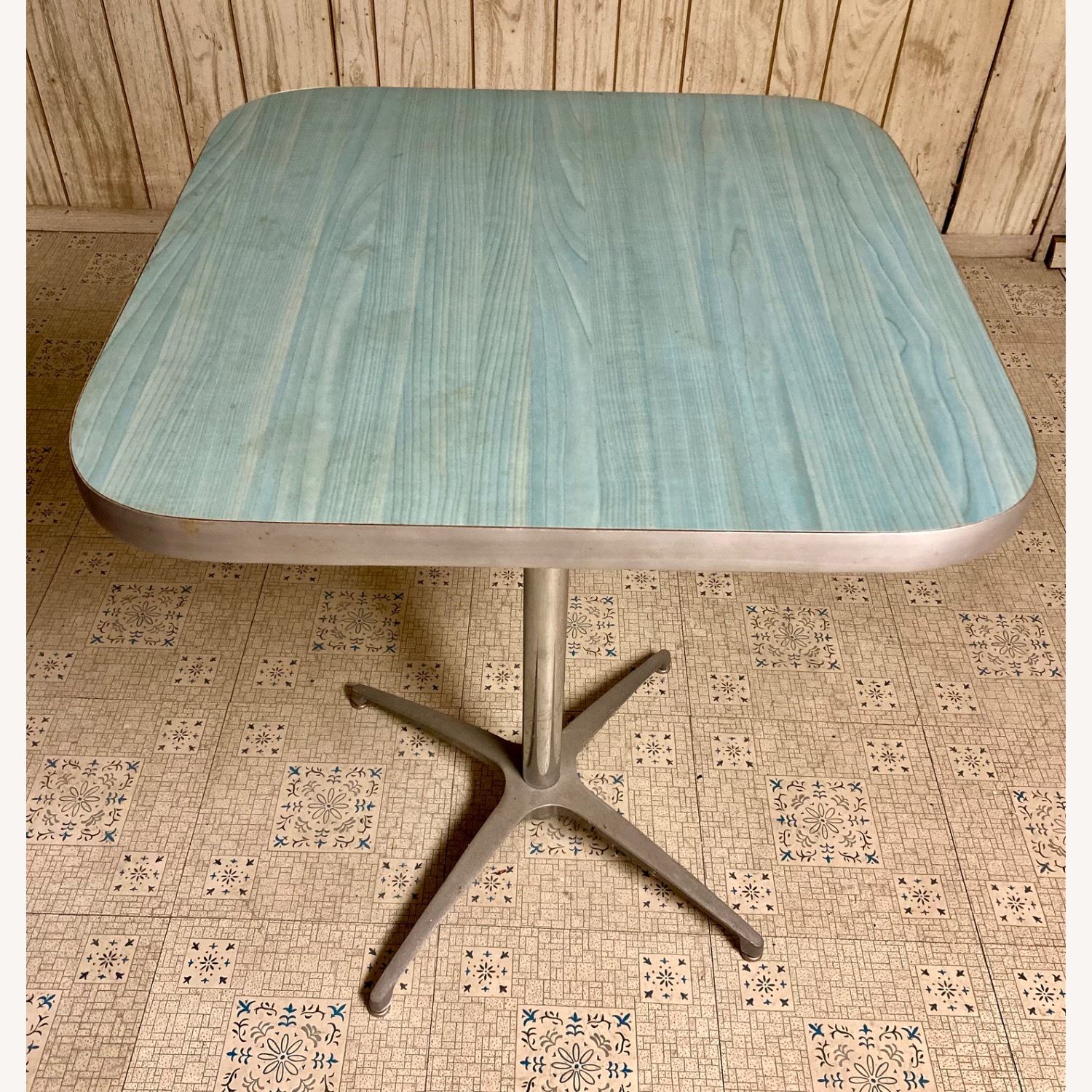 Blue Metal and Wood Side Table - image-2