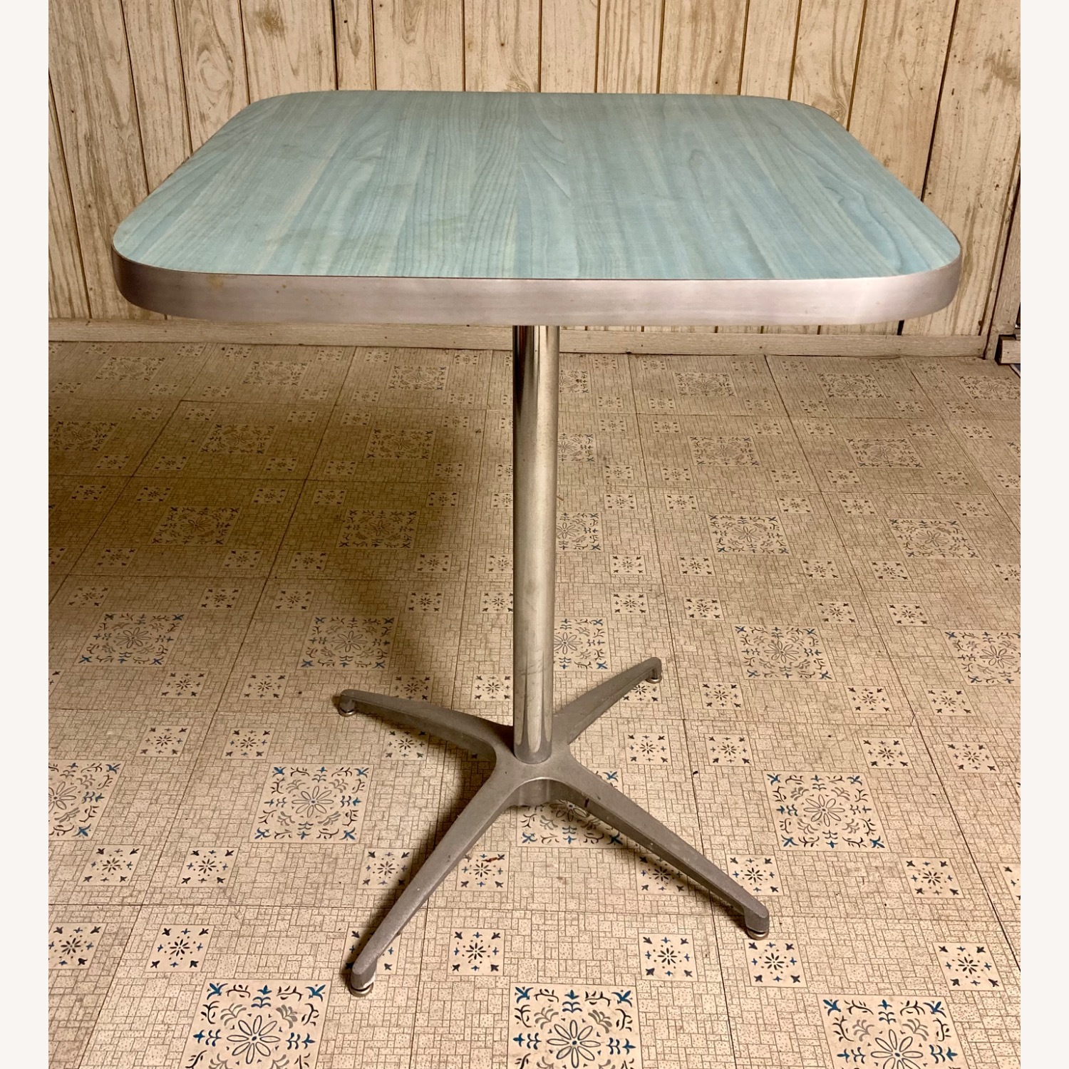 Blue Metal and Wood Side Table - image-1
