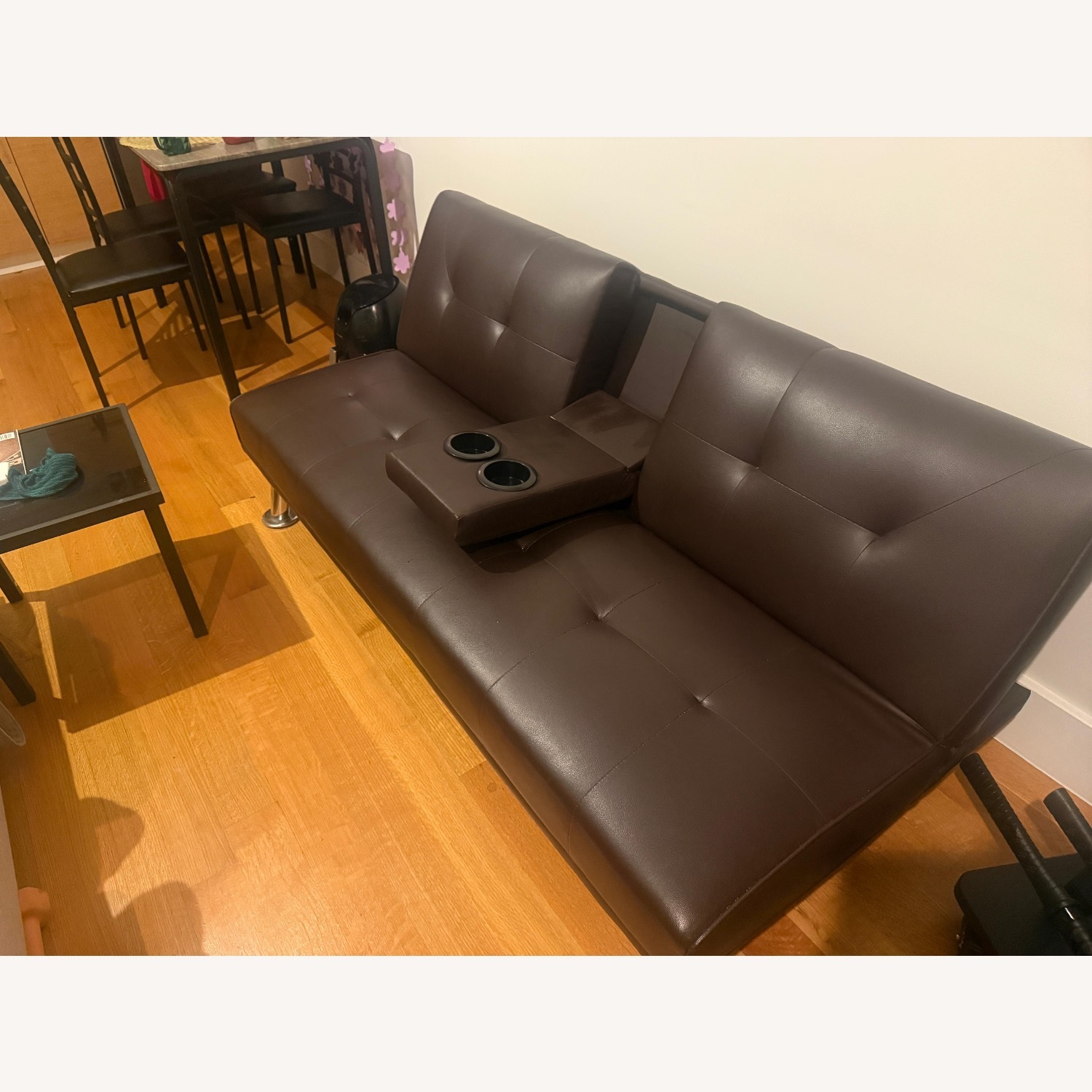 Dark Brown Leather Futon - image-1