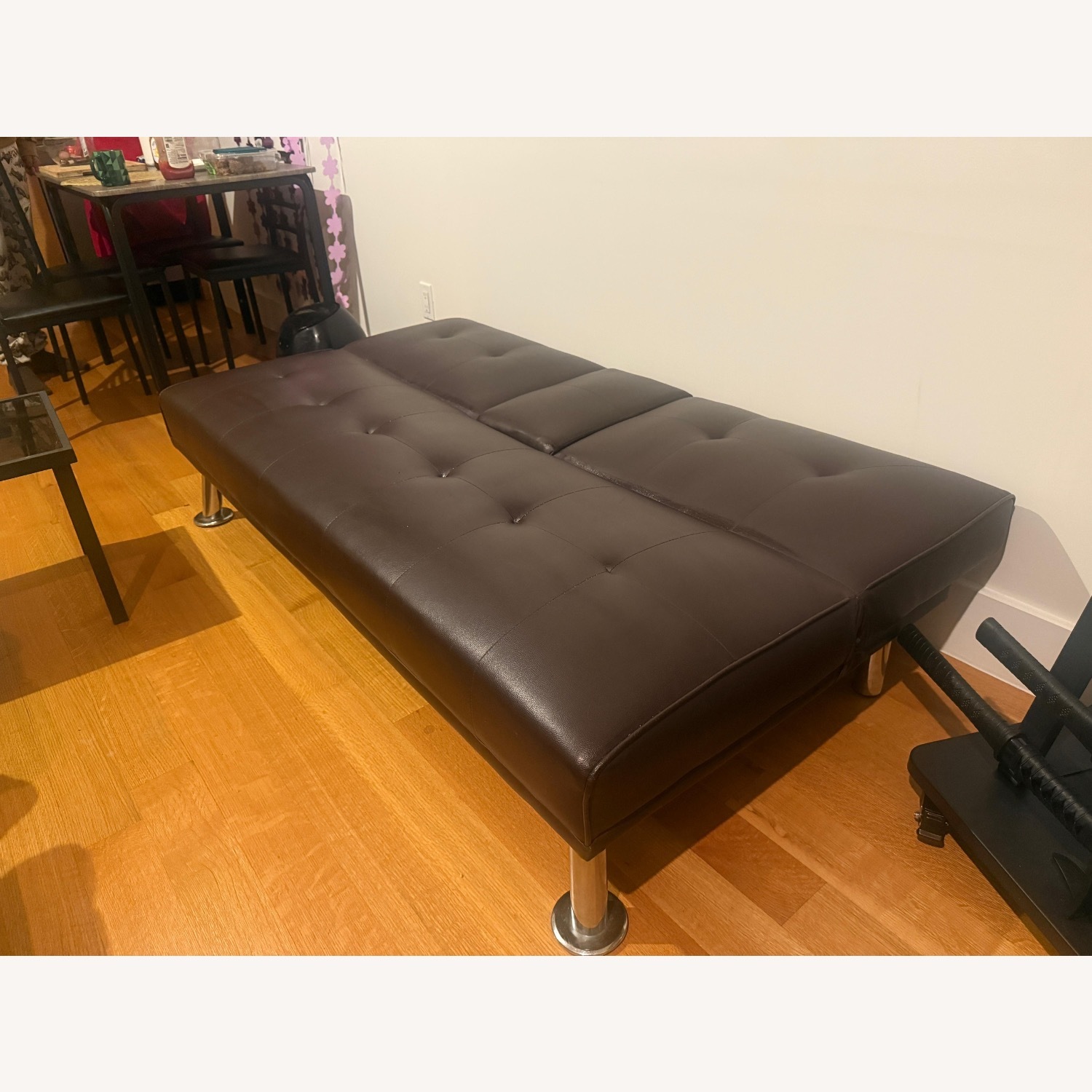 Dark Brown Leather Futon - image-3