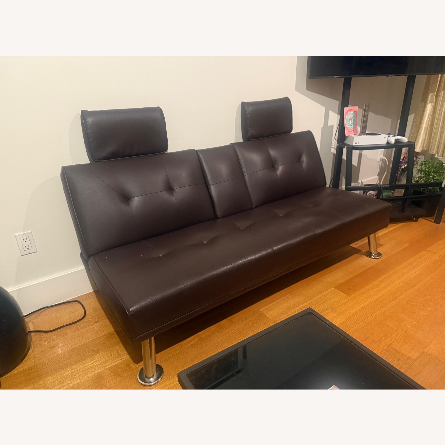 Dark Brown Leather Futon - image-2