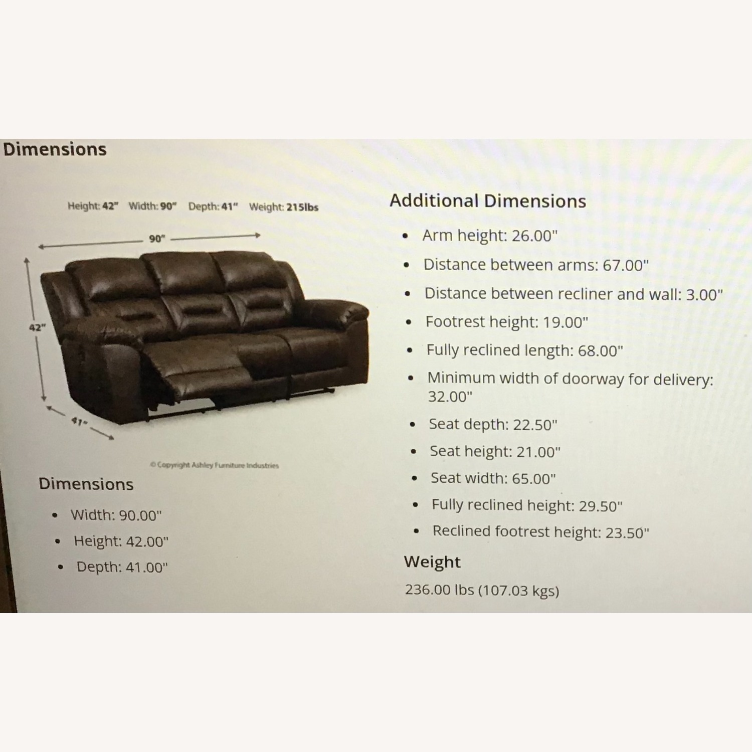 Ashley Furniture Stoneland Dark Brown 3+ Seater Sofa - image-3