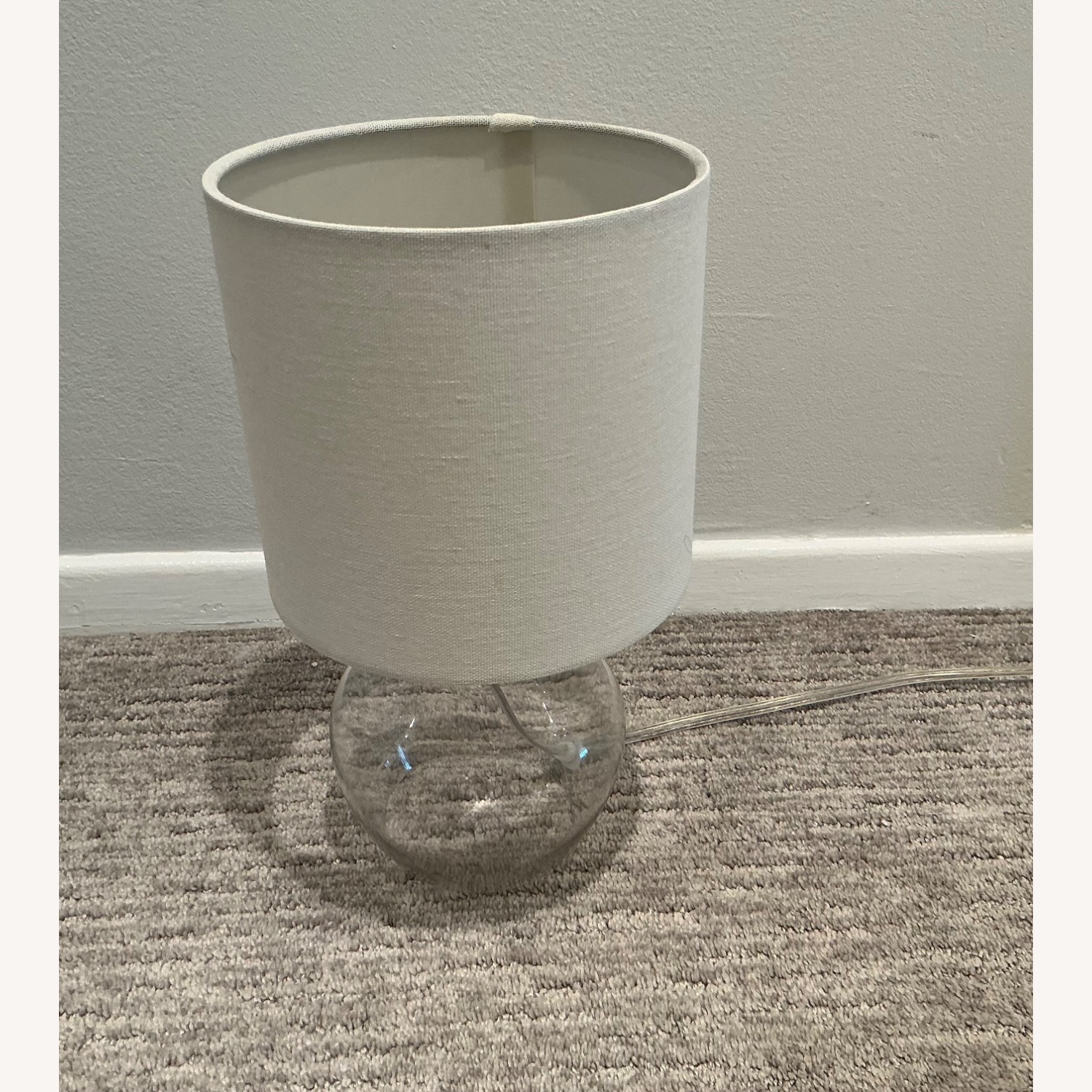 White Linen and Glass Table Lamps - image-1