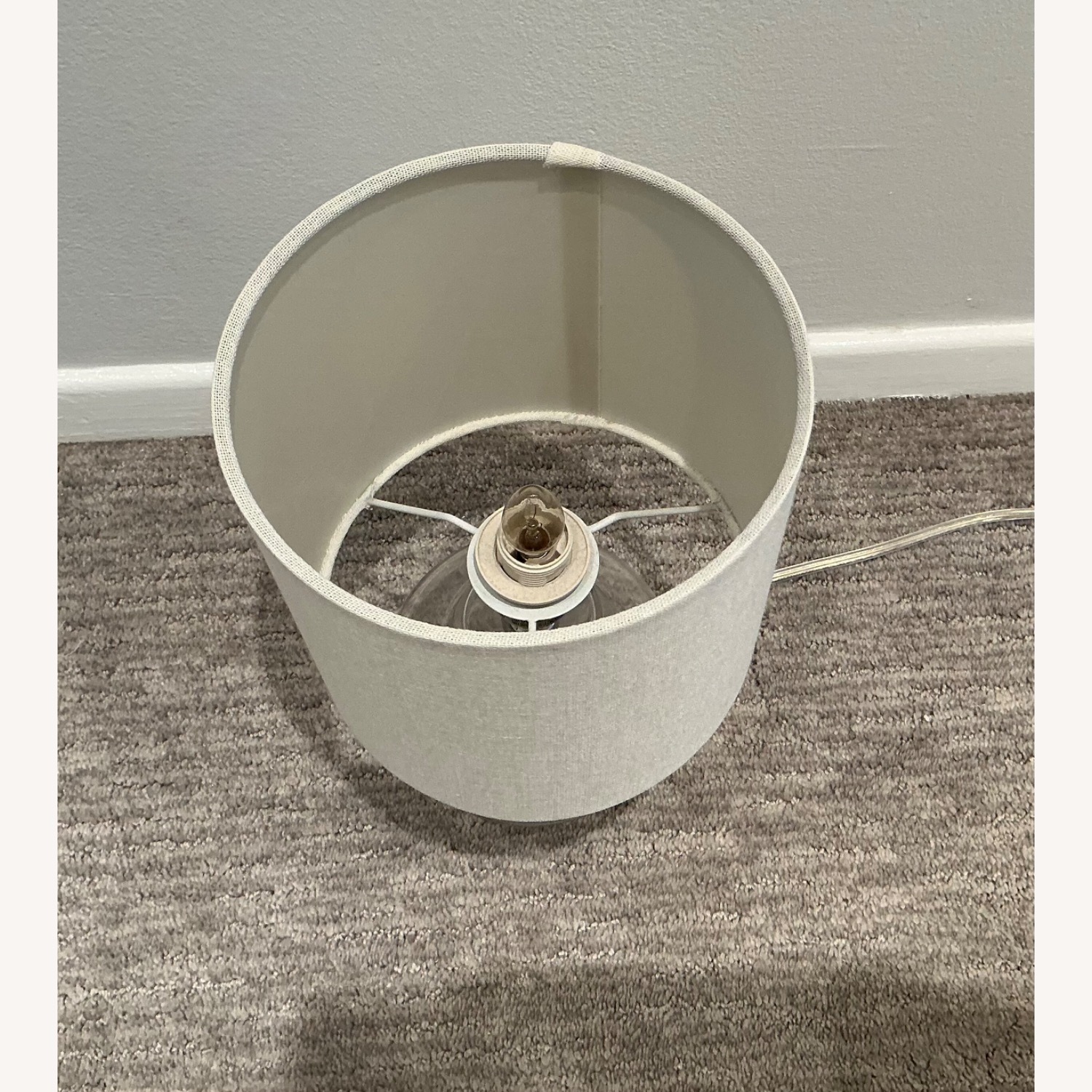 White Linen and Glass Table Lamps - image-3