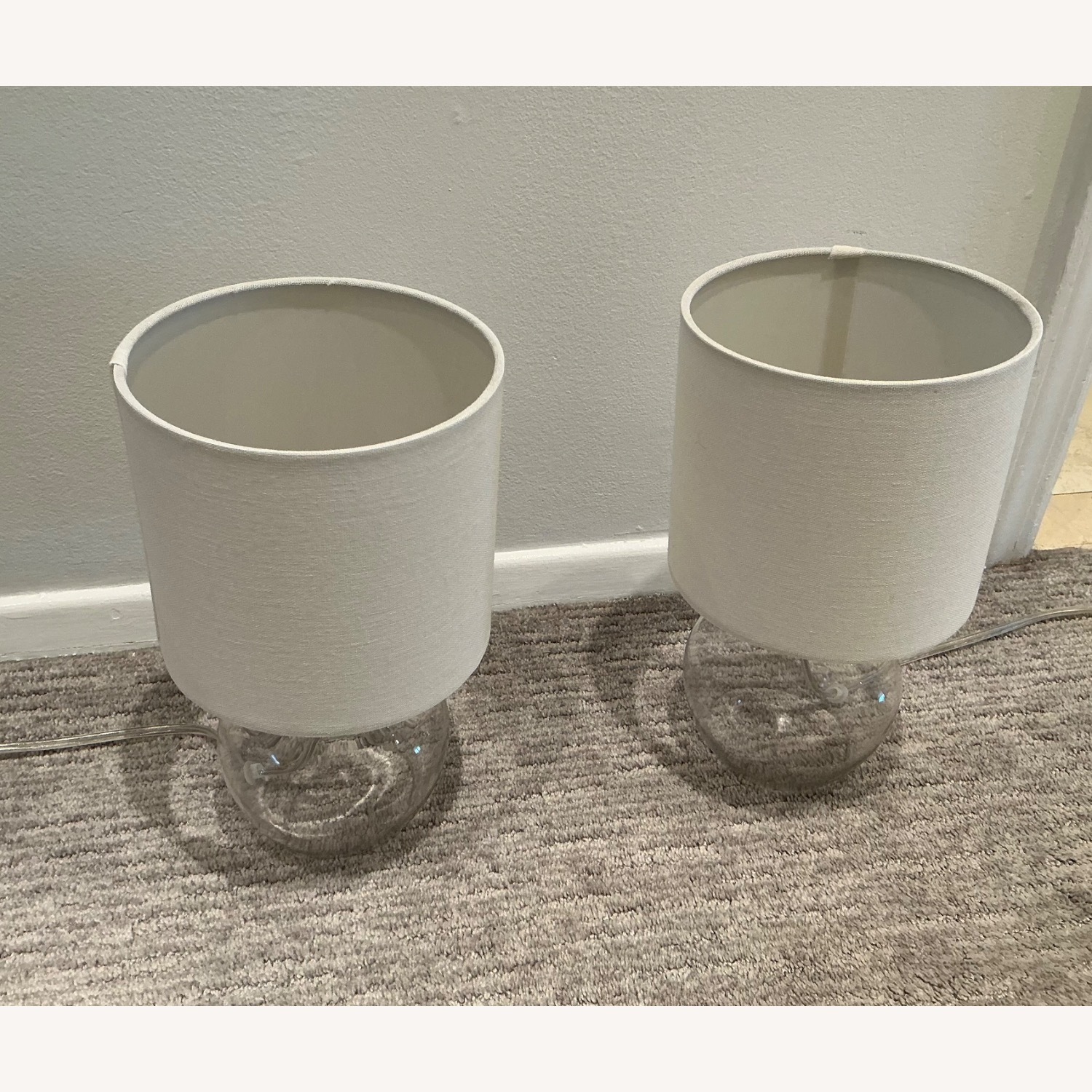 White Linen and Glass Table Lamps - image-2