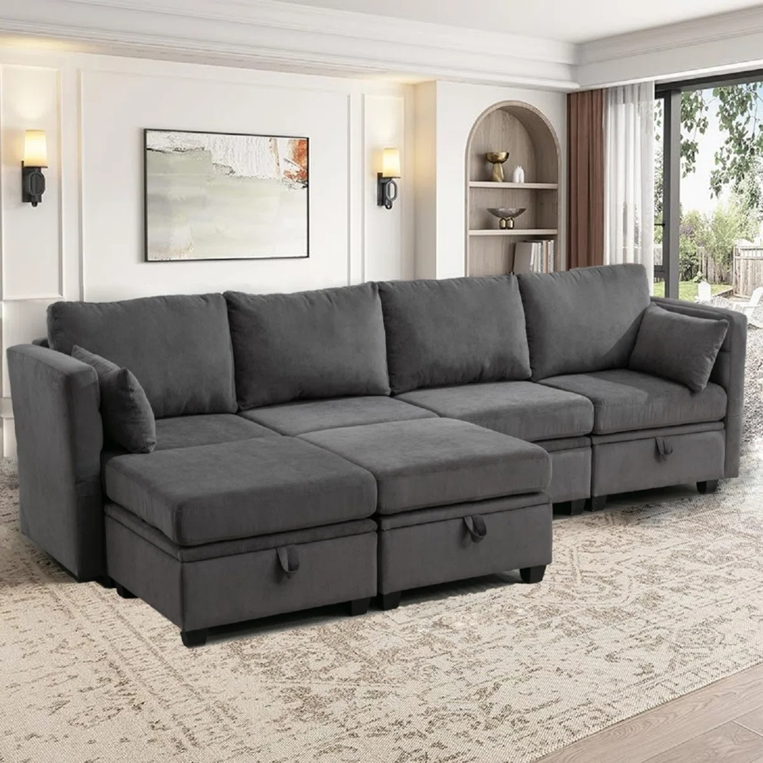 Wayfair Hashim Dark Gray Fabric 3+ Seater Sofa - image-0