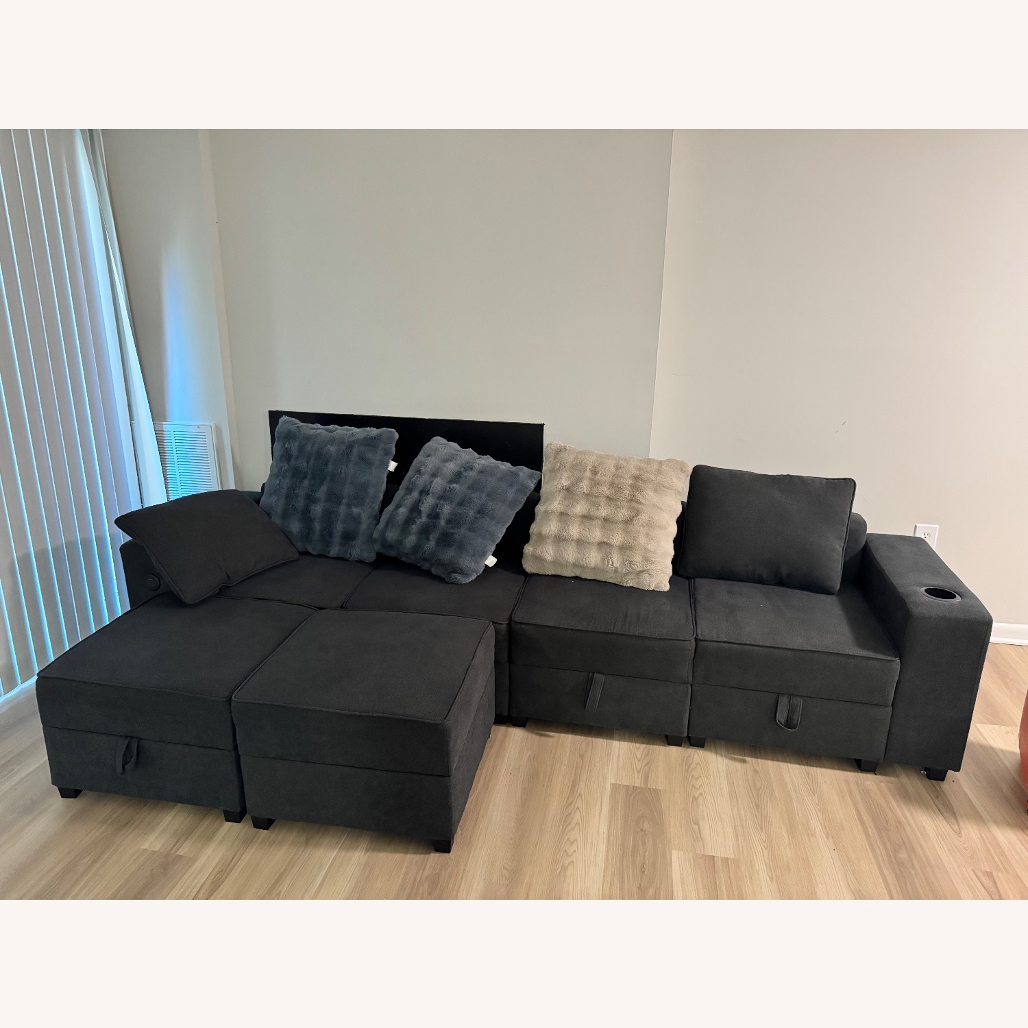 Wayfair Hashim Dark Gray Fabric 3+ Seater Sofa - image-1