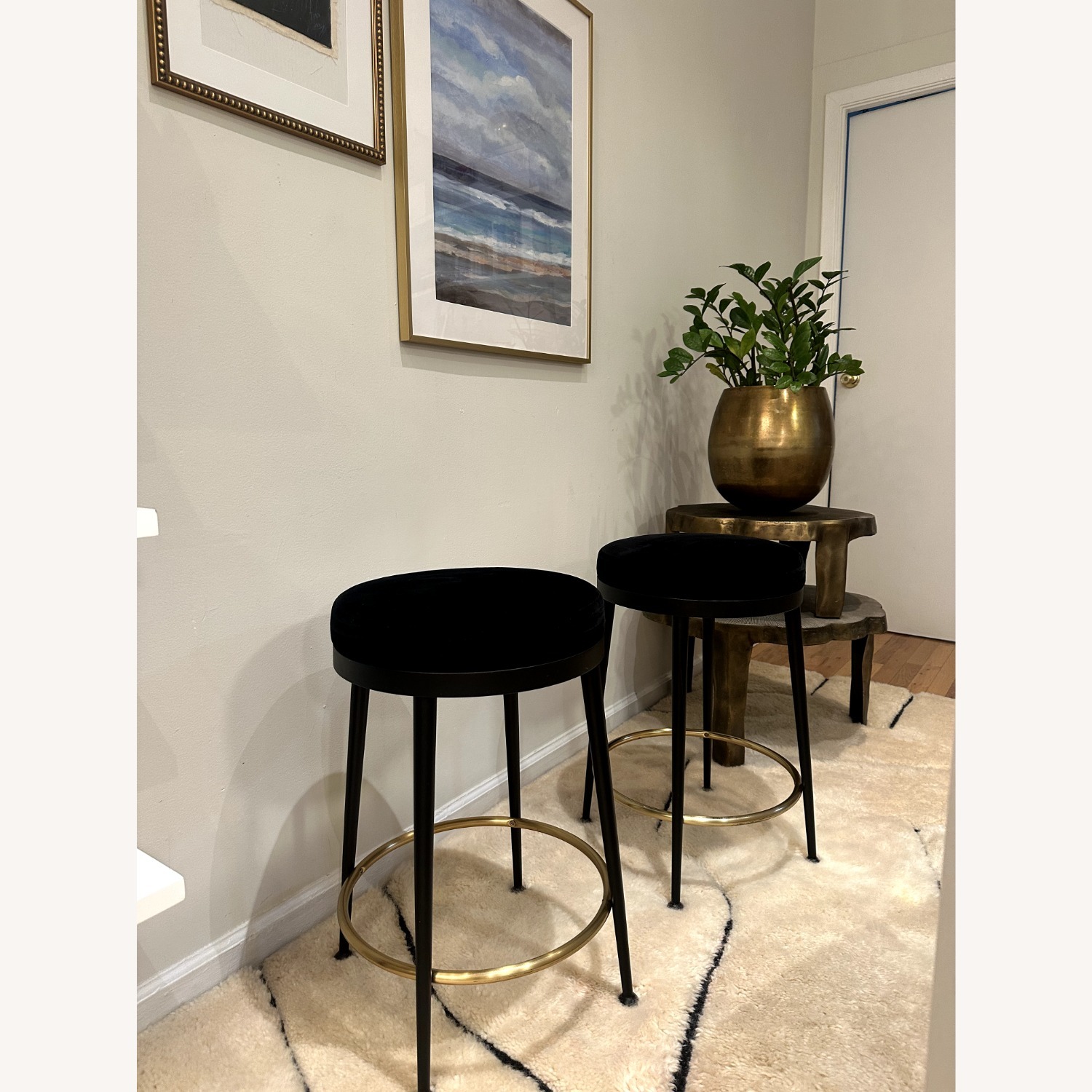 CB2 Atlas Black Velvet Counter Stool - image-1