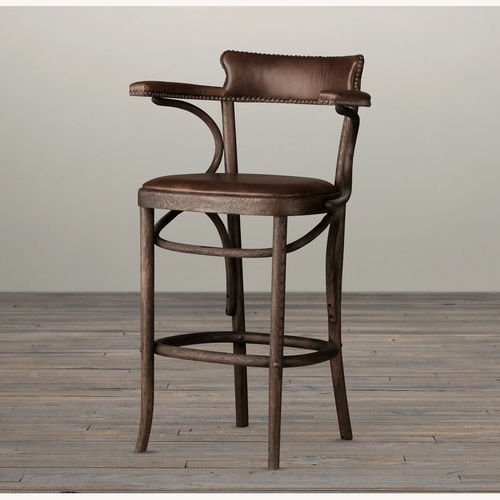 Used Restoration Hardware Vienna Café Leather Counter Stools - Antiqued Whiskey for sale on AptDeco