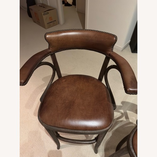 Used Restoration Hardware Vienna Café Leather Counter Stools - Antiqued Whiskey for sale on AptDeco