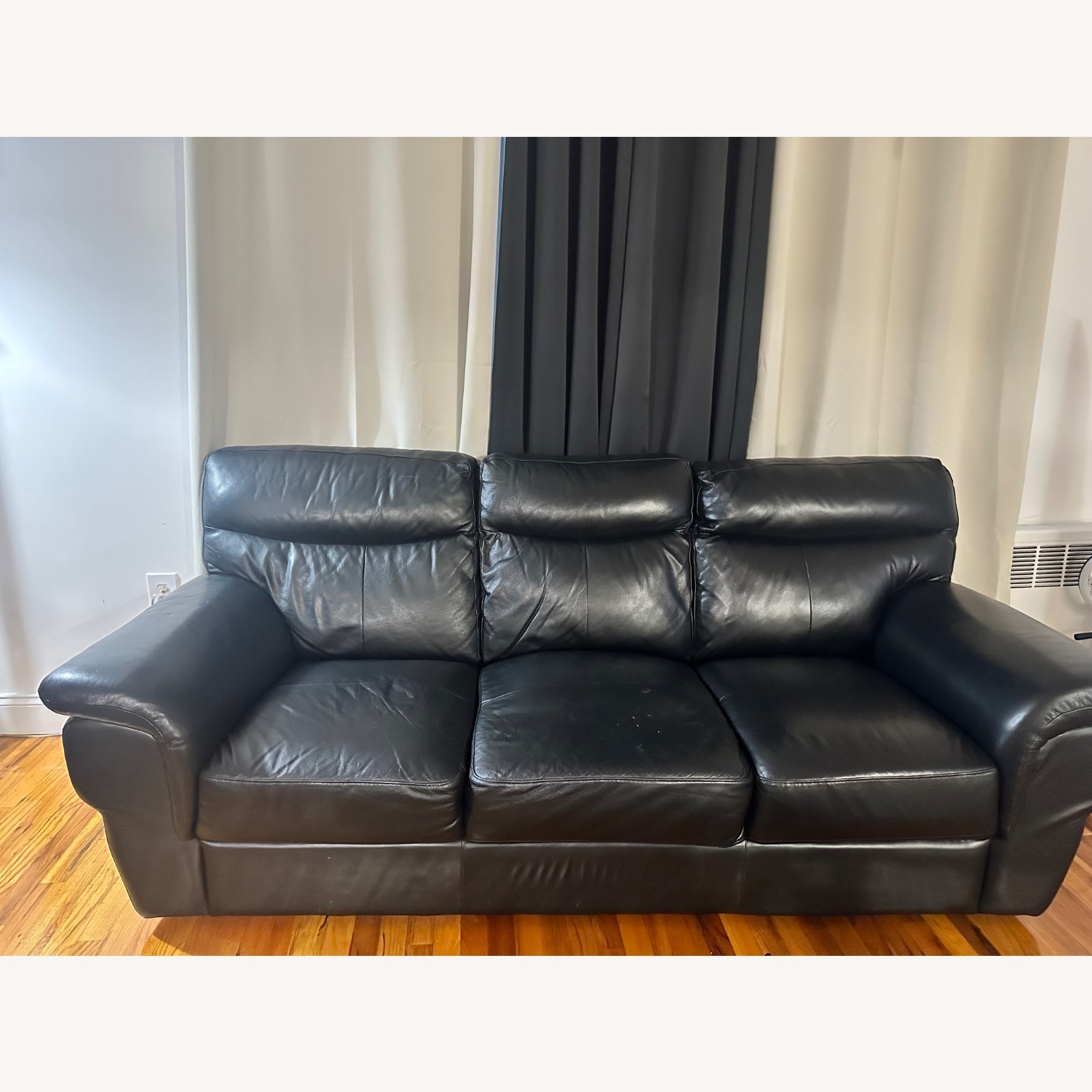 Raymour & Flanigan Black Leather 3+ Seater Sofa - image-1