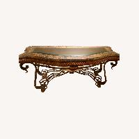 Ornate Table W Stone, Iron & Glass Top