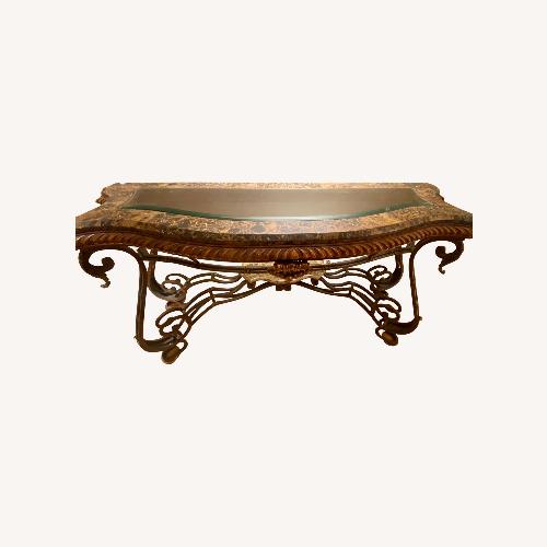 Used Ornate Table W Stone, Iron & Glass Top for sale on AptDeco