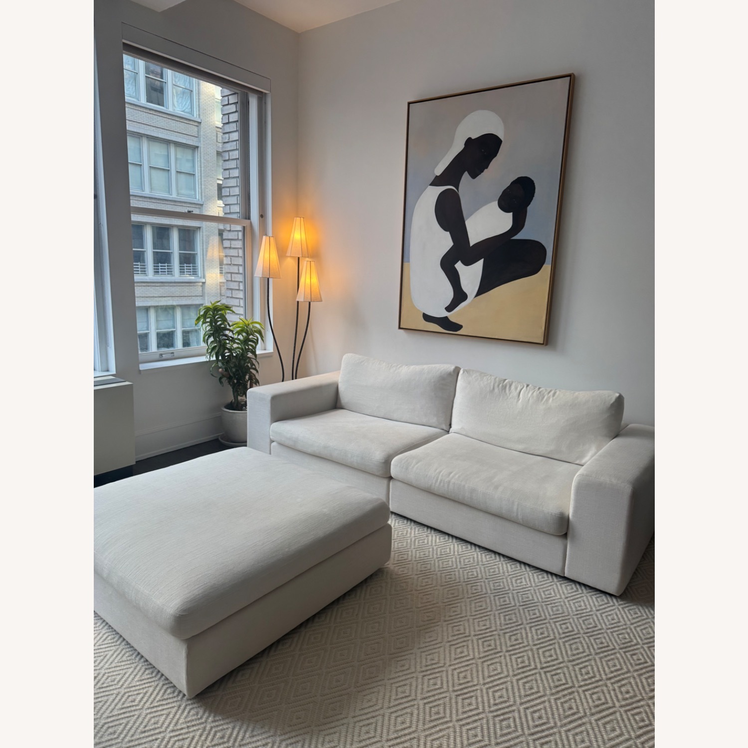 Article Beta White Fabric 2 Piece Sectional and Matching Ottoman - image-1