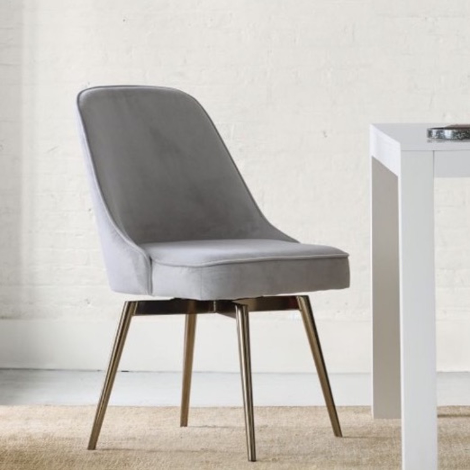 West Elm Mid-Century Light Gray Velvet Office Chair - image-3