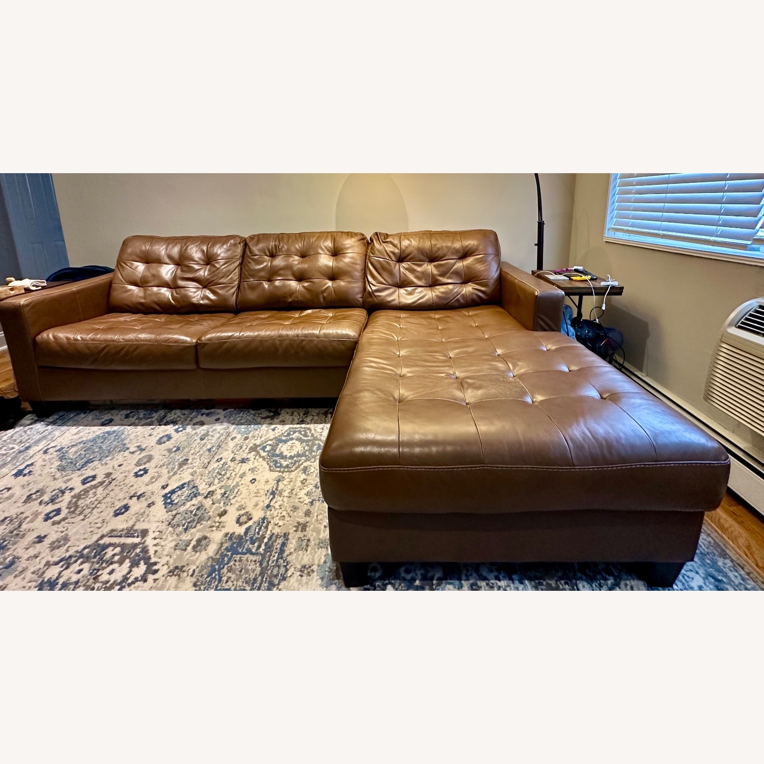 2PC  Brown Leather Sectional W RAF Chaise - image-3