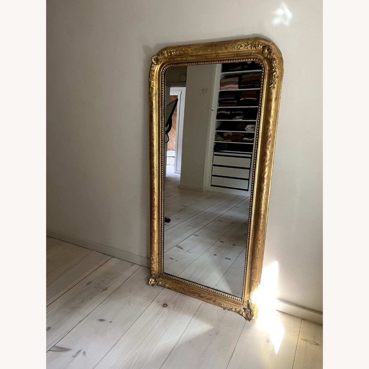 Antique Louis Philippe Gold Gesso Floor Mirror - image-1