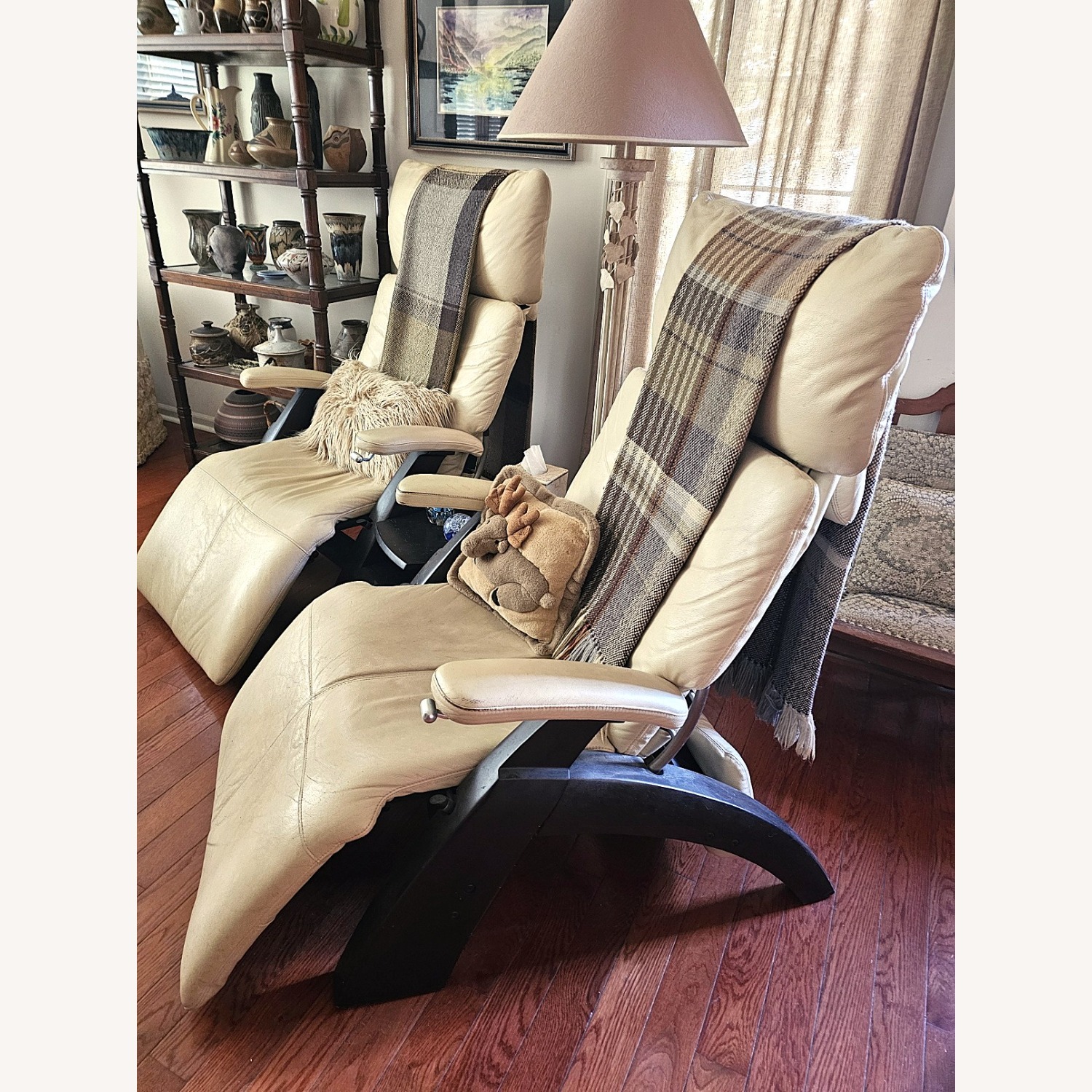 White Leather Recliners W Accessories - image-3