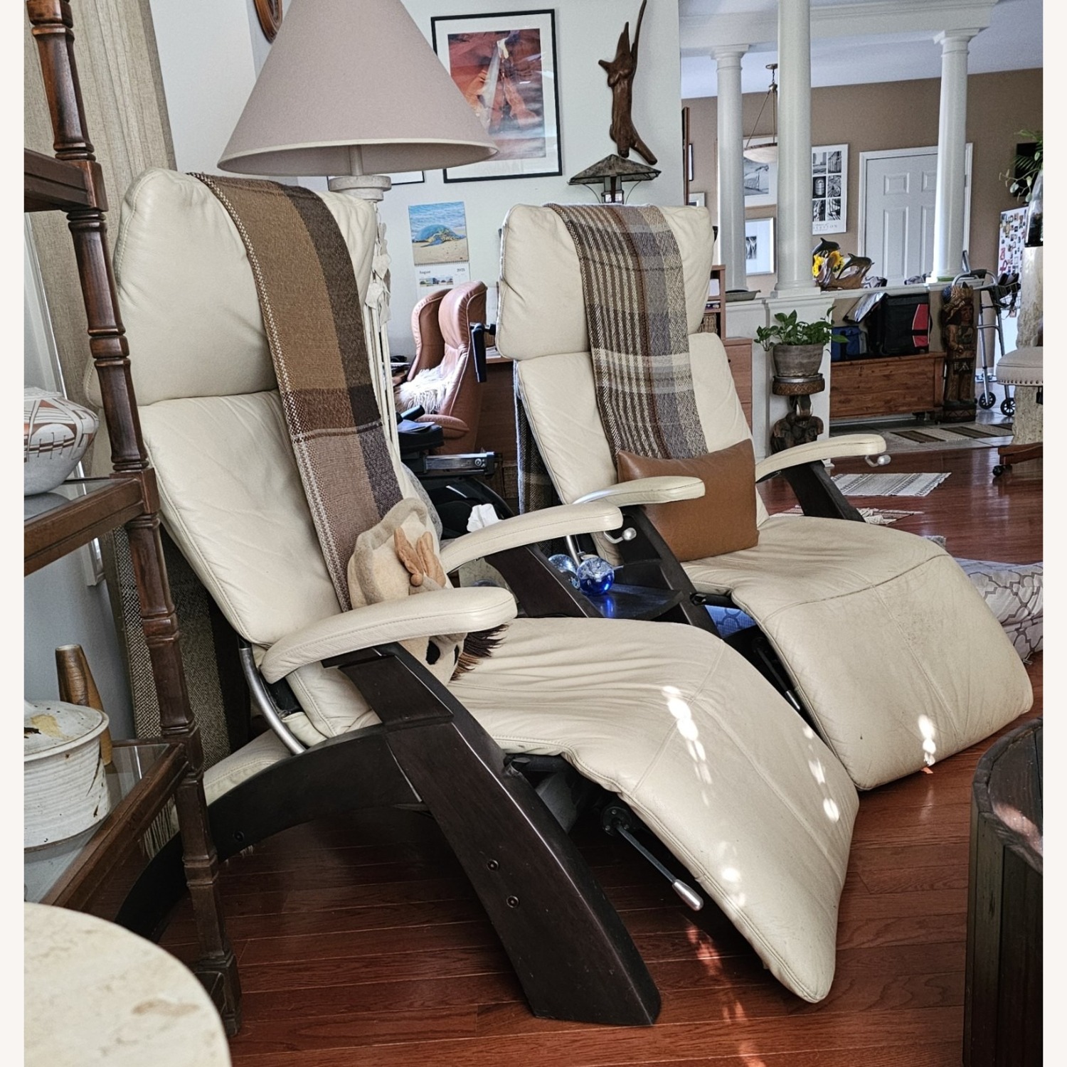 White Leather Recliners W Accessories - image-2