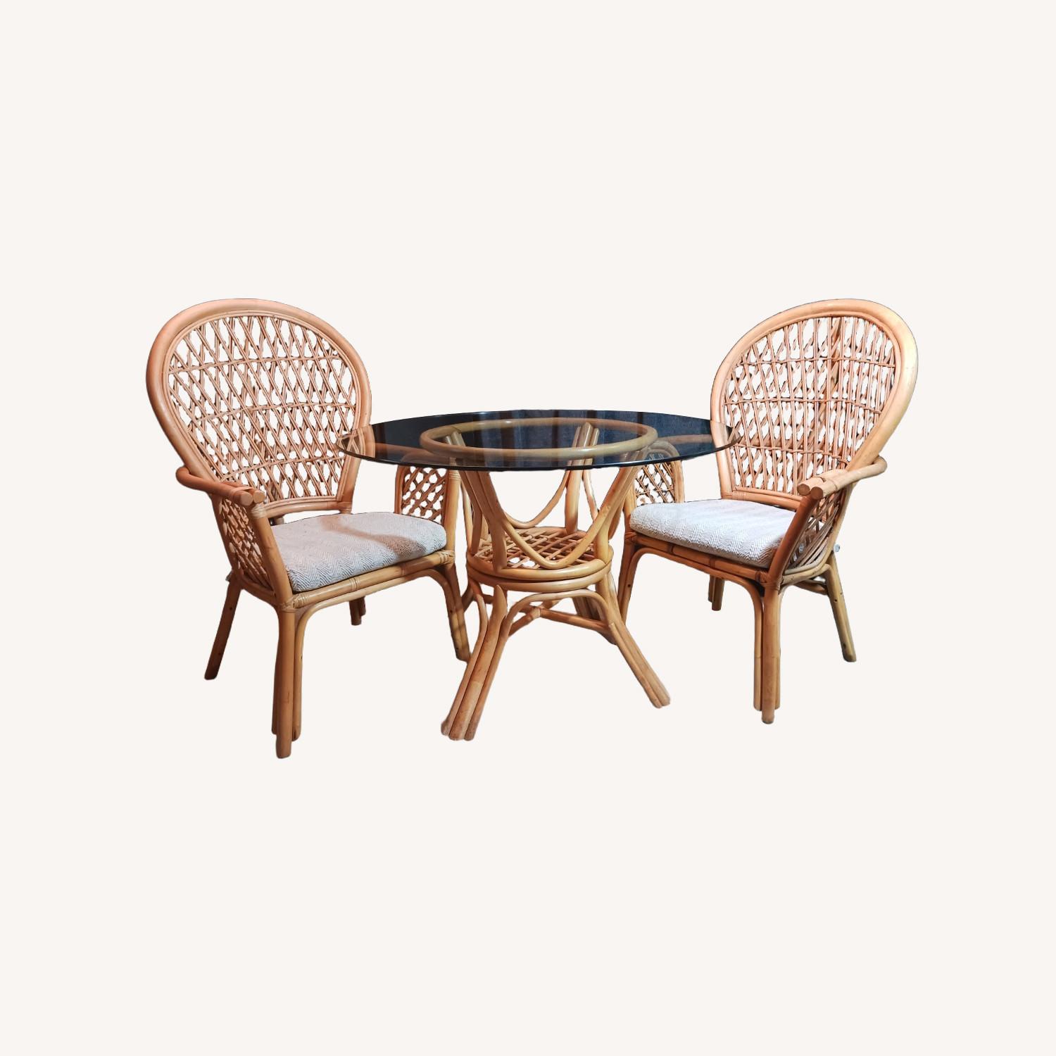 Mid Century Boho Chic Bamboo Dining & 2 Chairs - image-0
