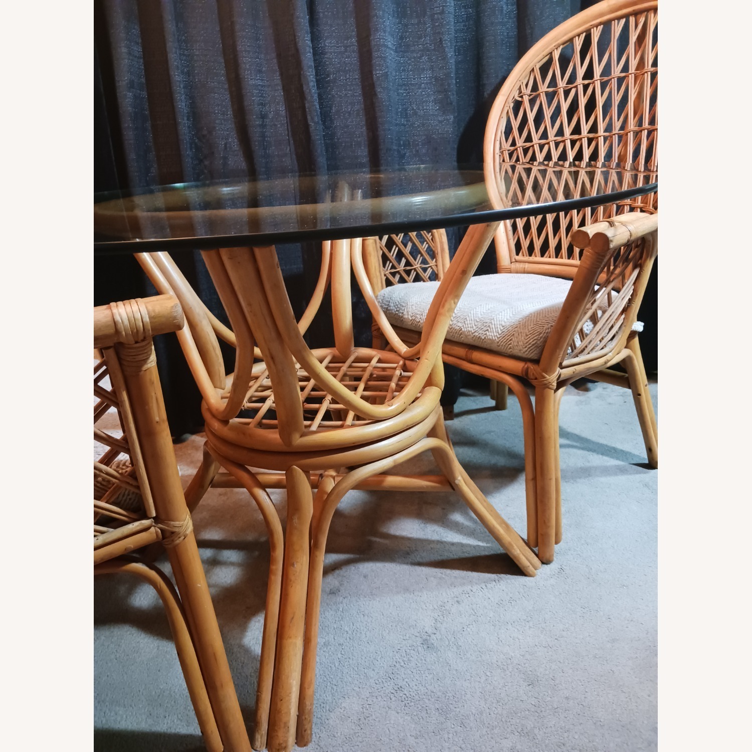 Mid Century Boho Chic Bamboo Dining & 2 Chairs - image-19