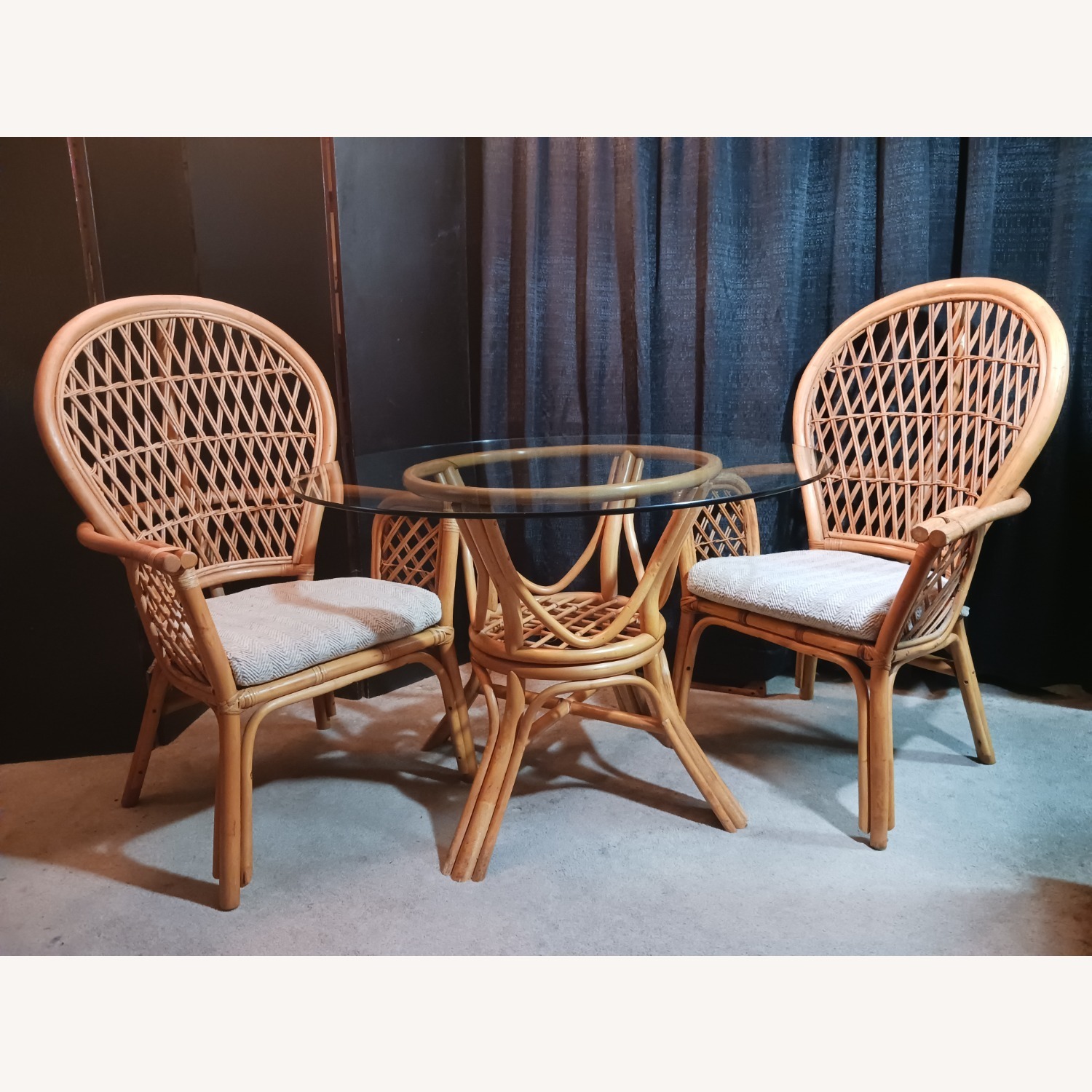 Mid Century Boho Chic Bamboo Dining & 2 Chairs - image-13