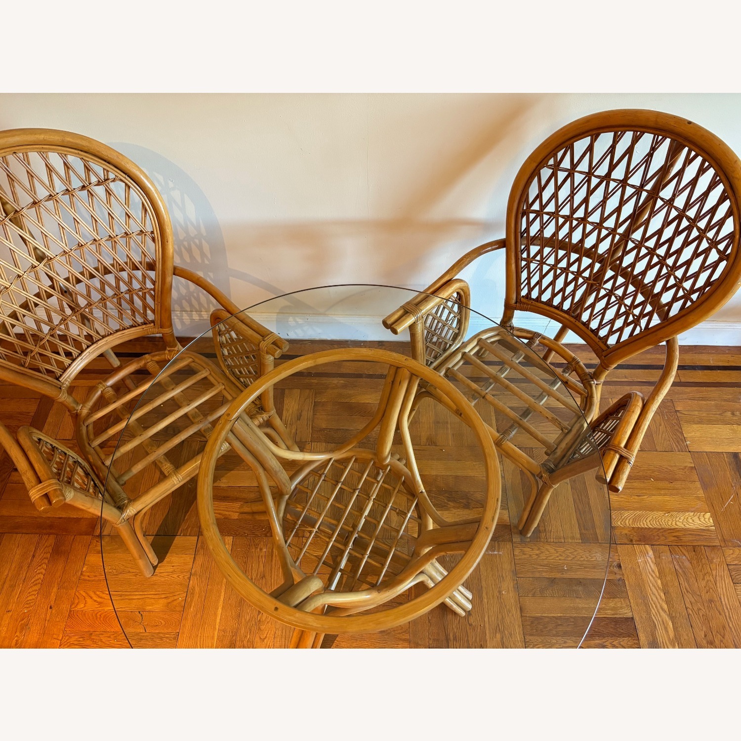 Mid Century Boho Chic Bamboo Dining & 2 Chairs - image-27