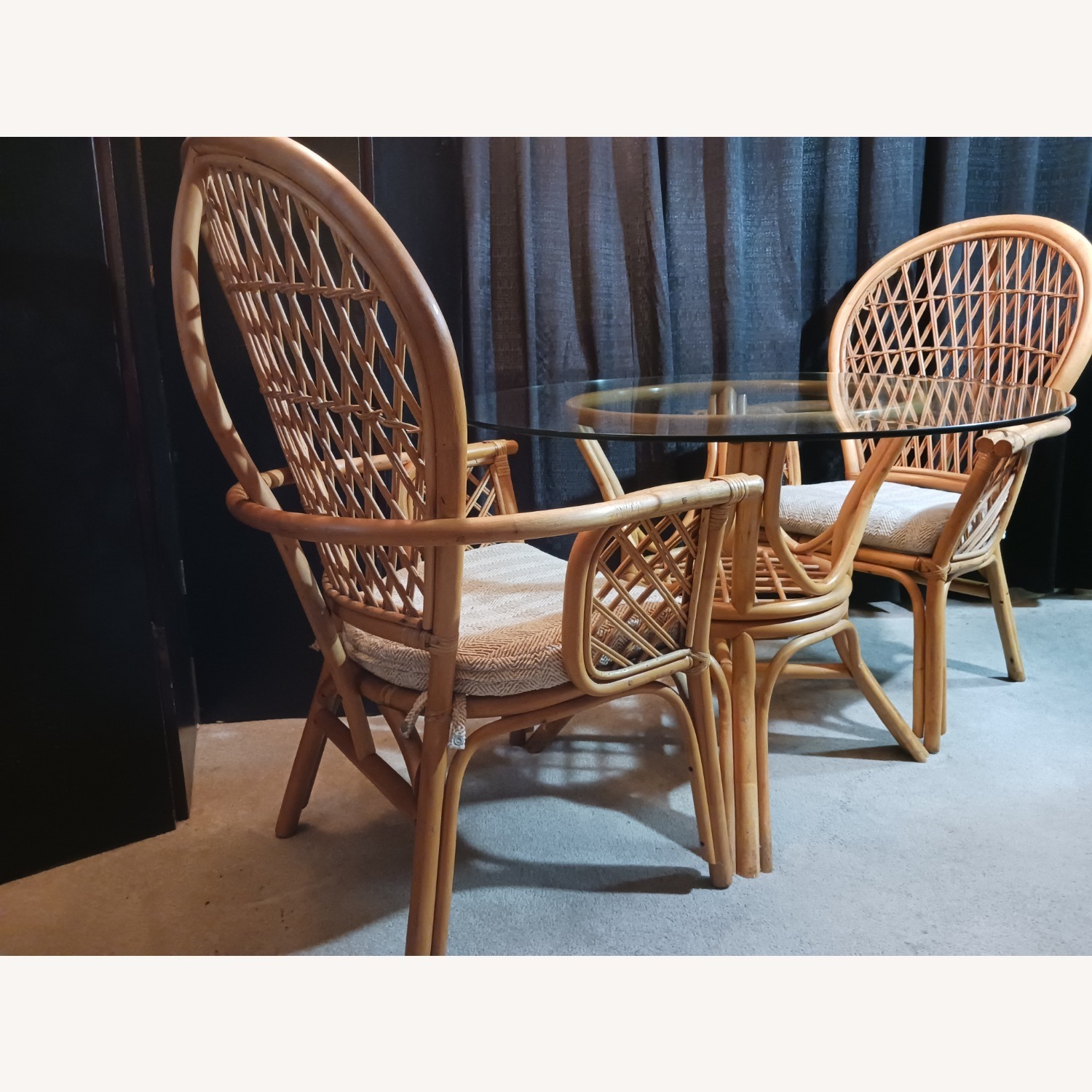 Mid Century Boho Chic Bamboo Dining & 2 Chairs - image-18