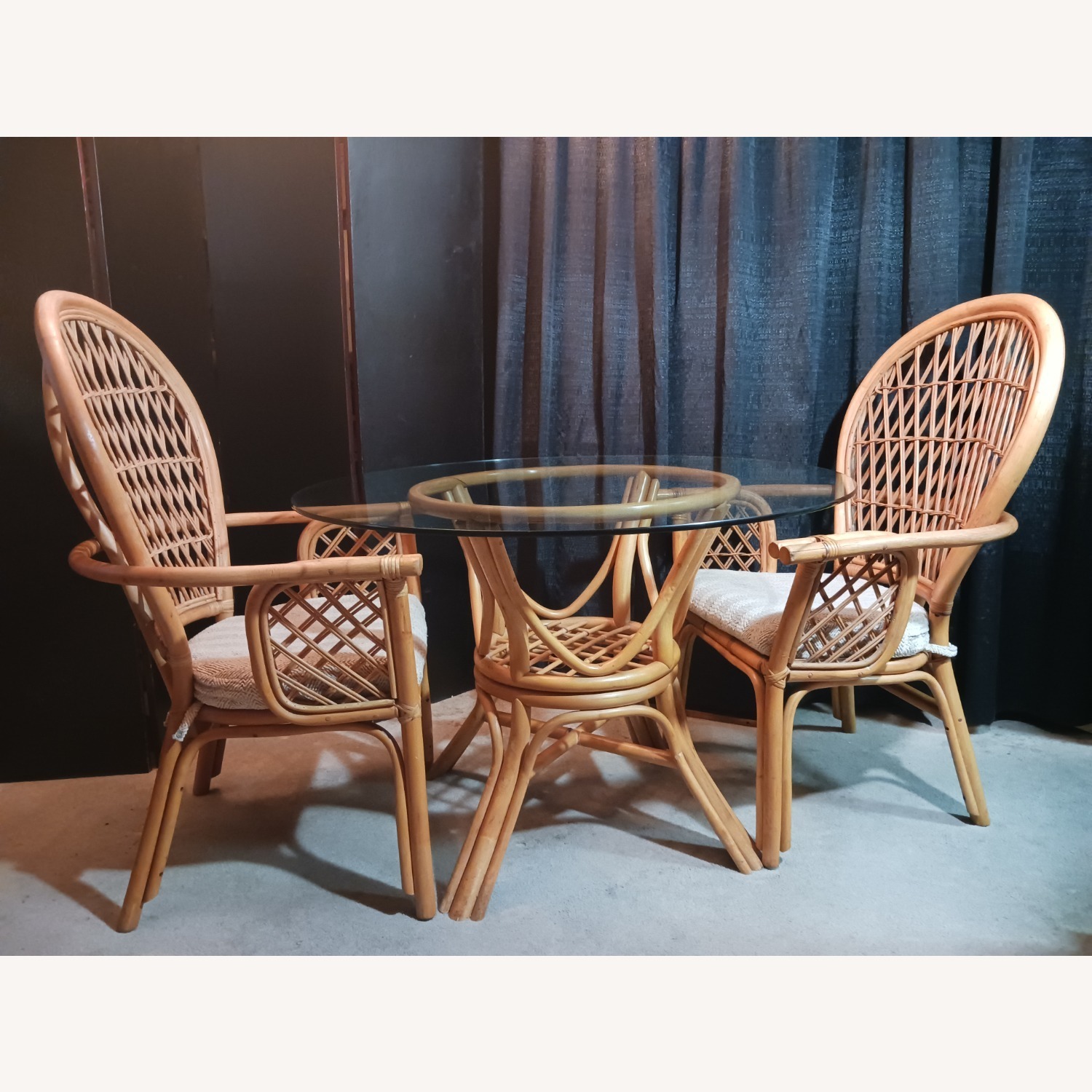 Mid Century Boho Chic Bamboo Dining & 2 Chairs - image-16