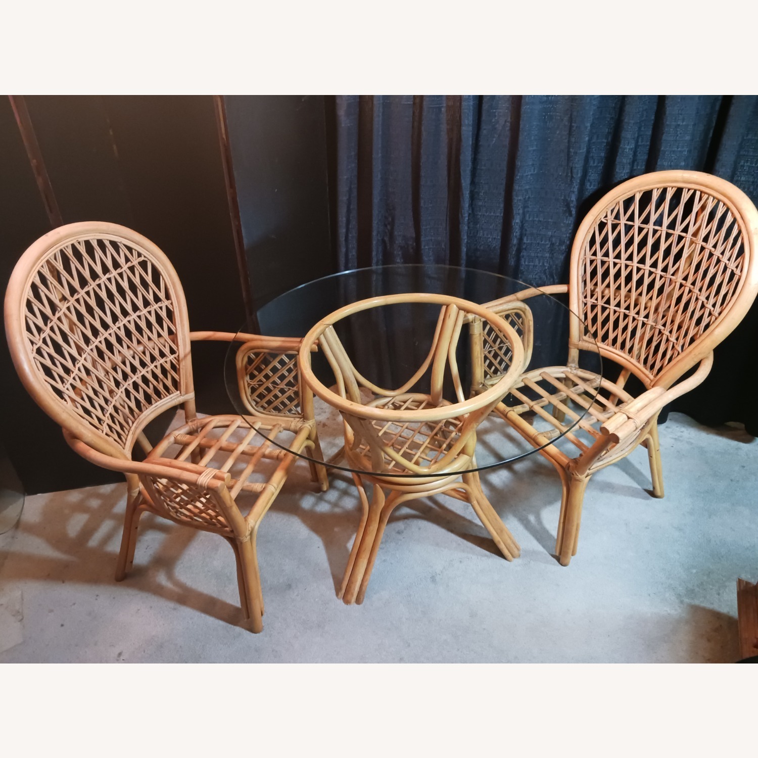 Mid Century Boho Chic Bamboo Dining & 2 Chairs - image-15