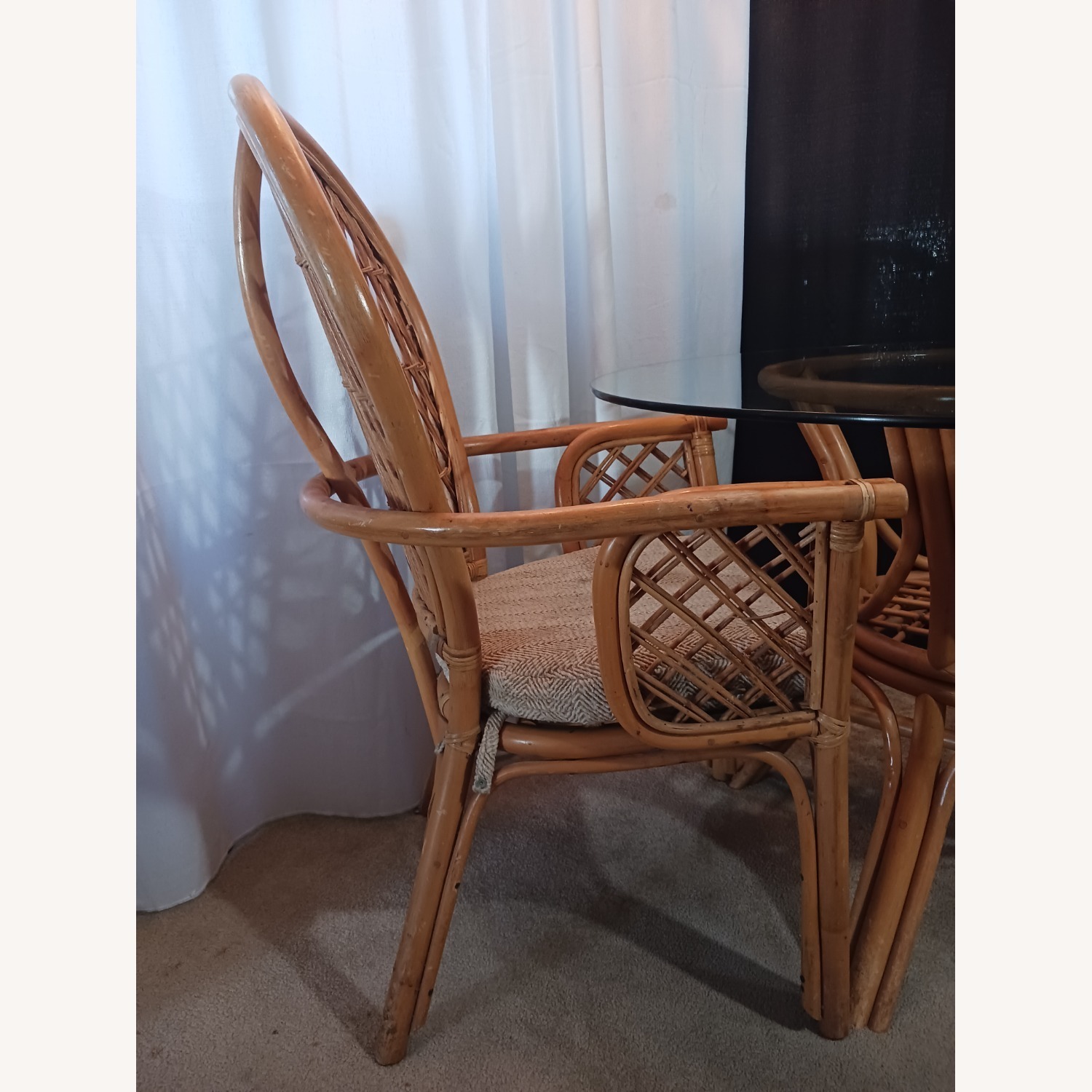 Mid Century Boho Chic Bamboo Dining & 2 Chairs - image-6