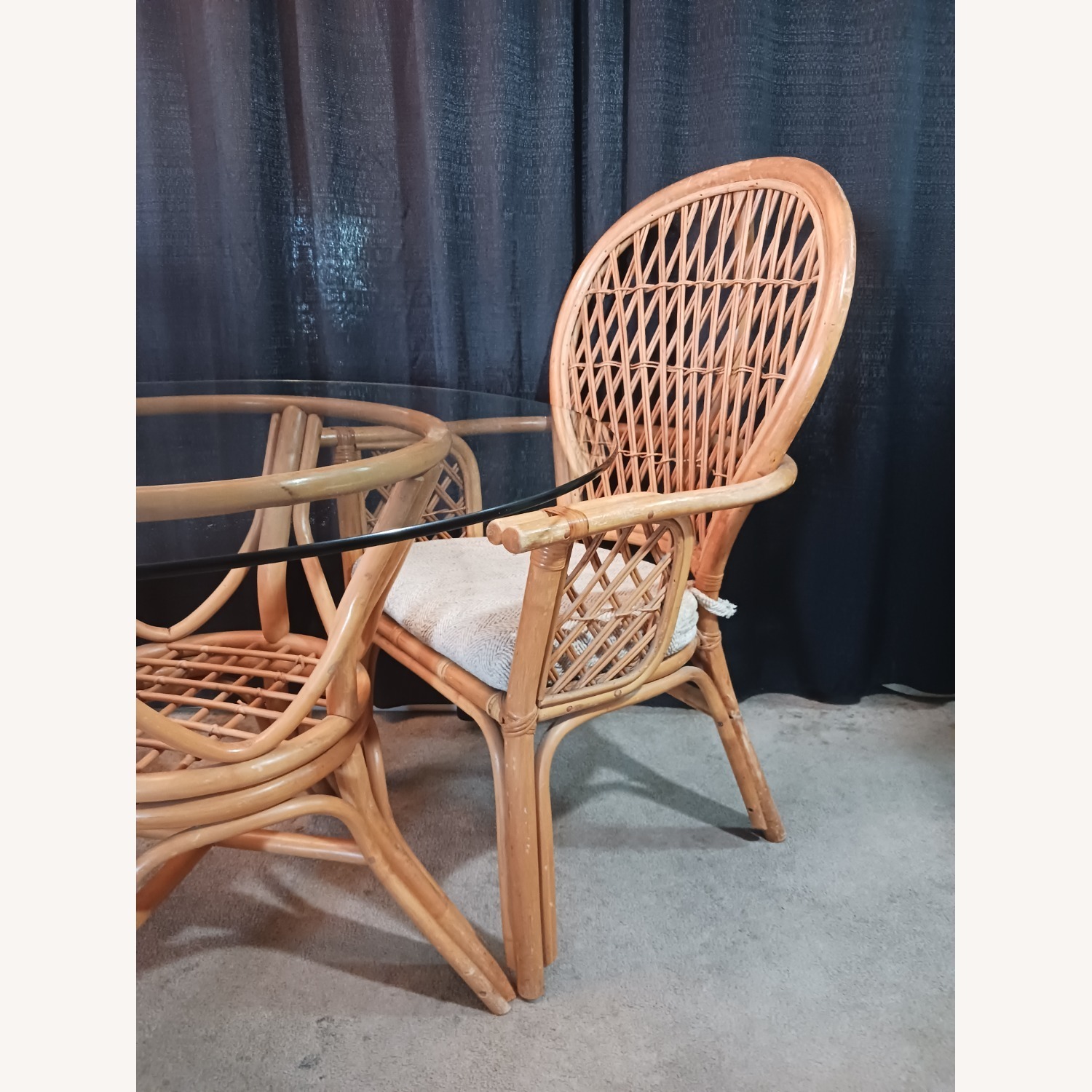 Mid Century Boho Chic Bamboo Dining & 2 Chairs - image-7