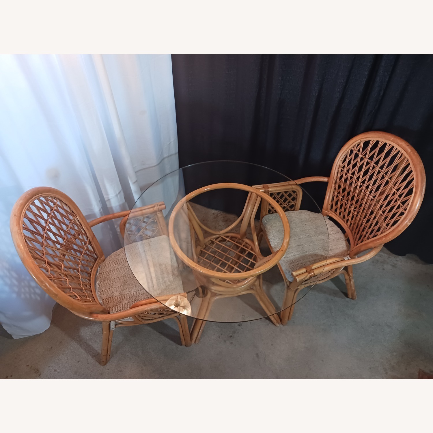 Mid Century Boho Chic Bamboo Dining & 2 Chairs - image-2