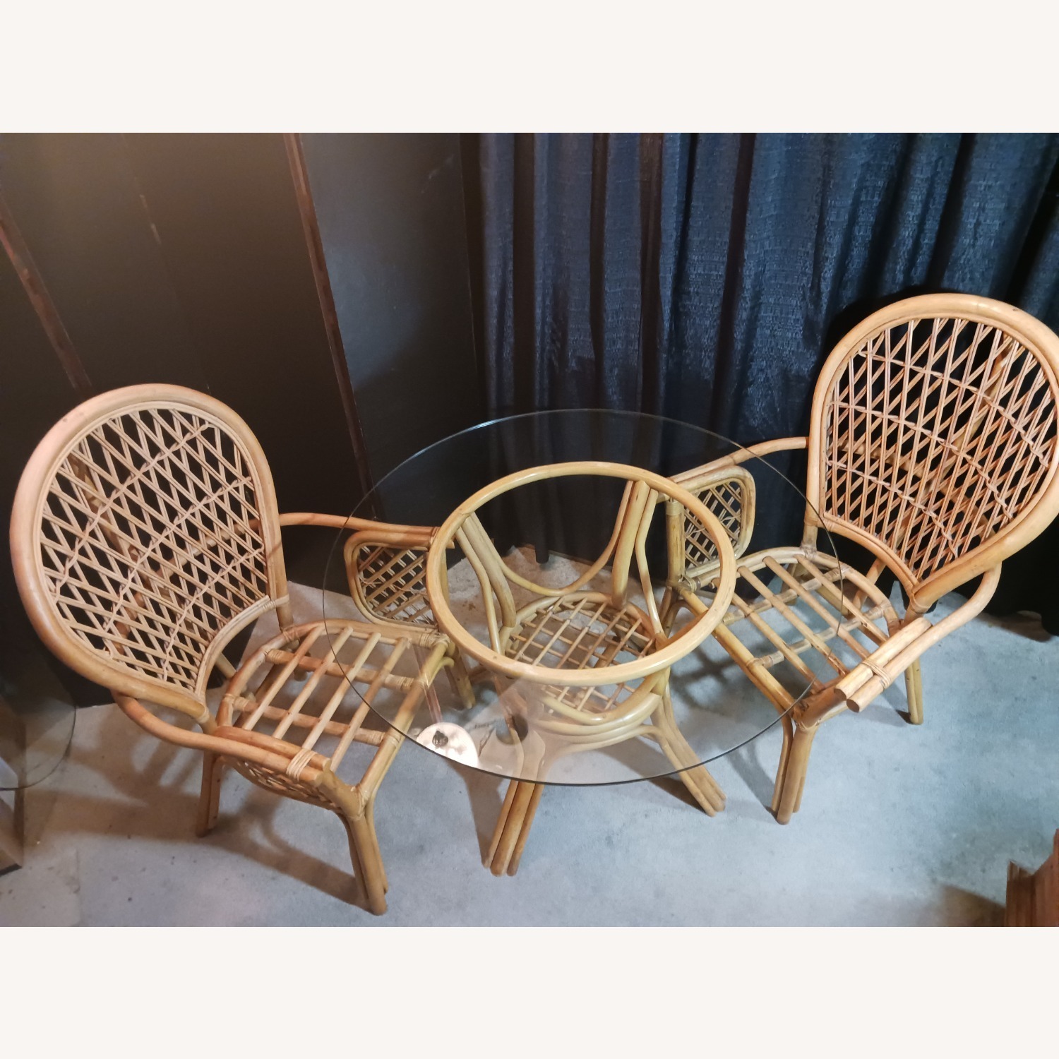 Mid Century Boho Chic Bamboo Dining & 2 Chairs - image-23