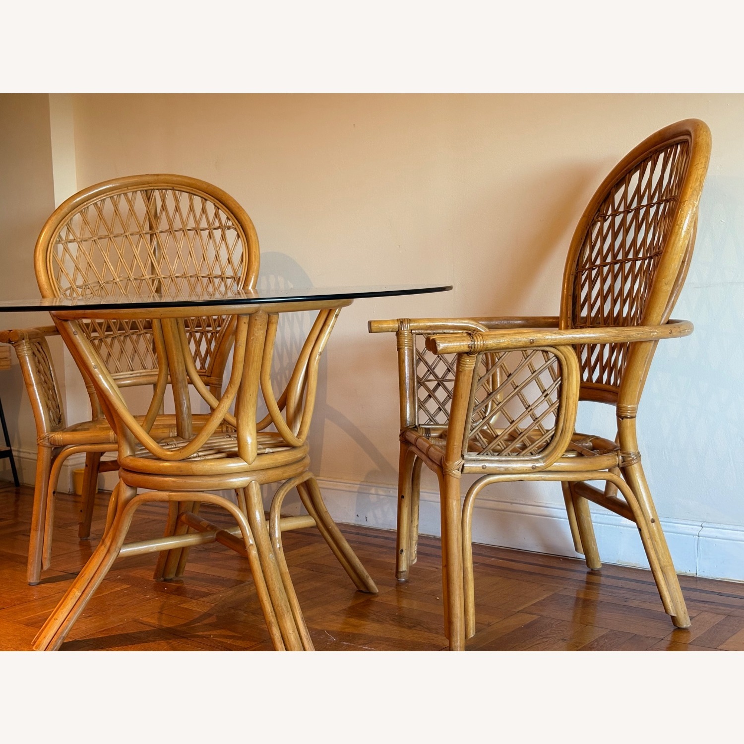 Mid Century Boho Chic Bamboo Dining & 2 Chairs - image-30