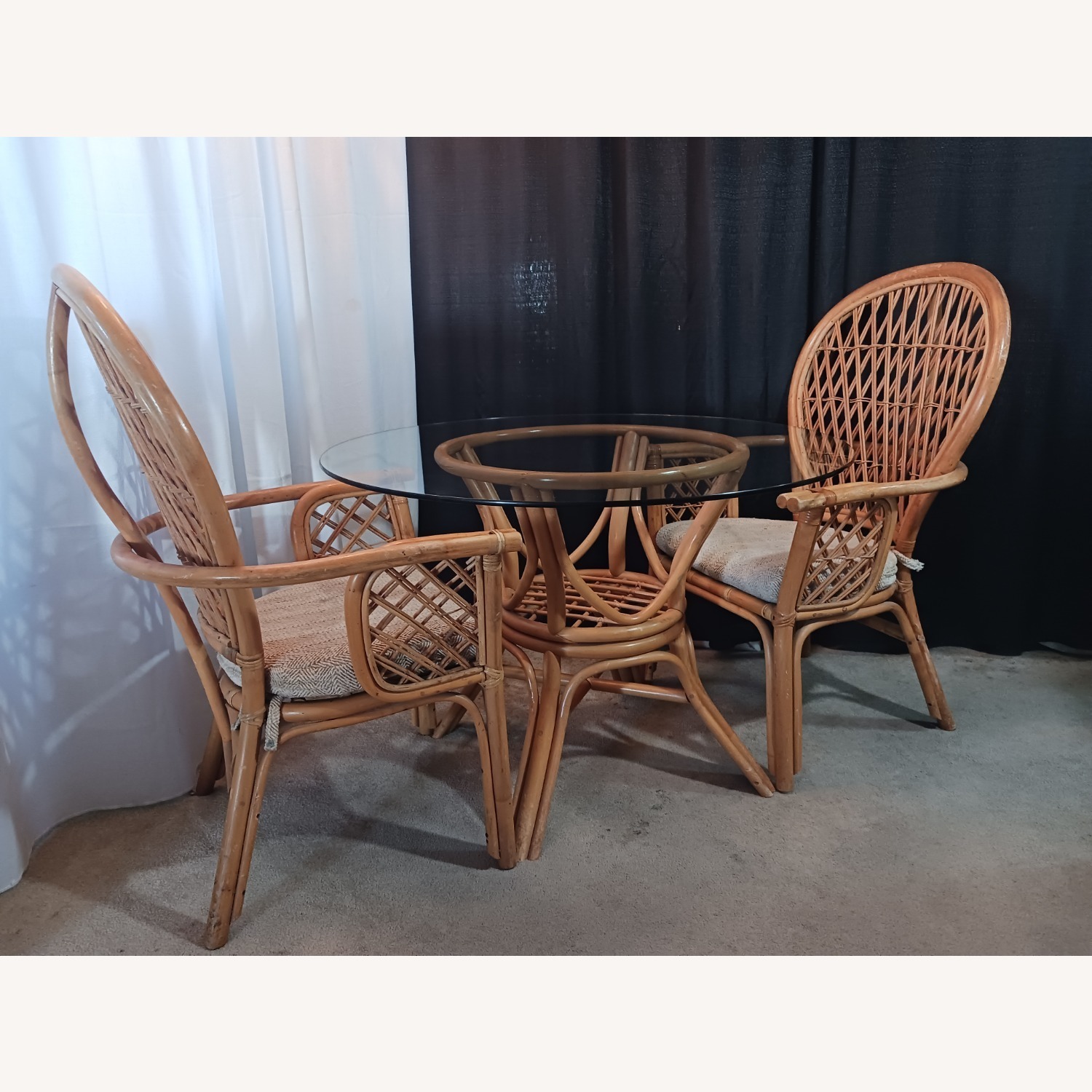 Mid Century Boho Chic Bamboo Dining & 2 Chairs - image-1