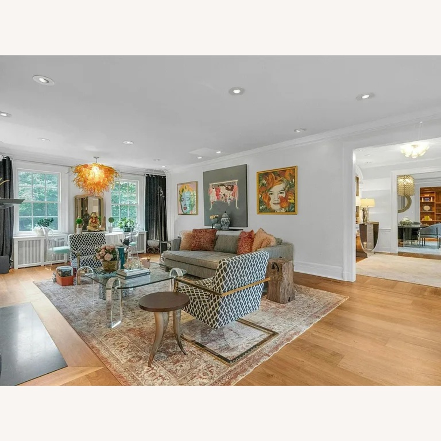 Chihuly Style Orange and Pink Chandelier - image-4