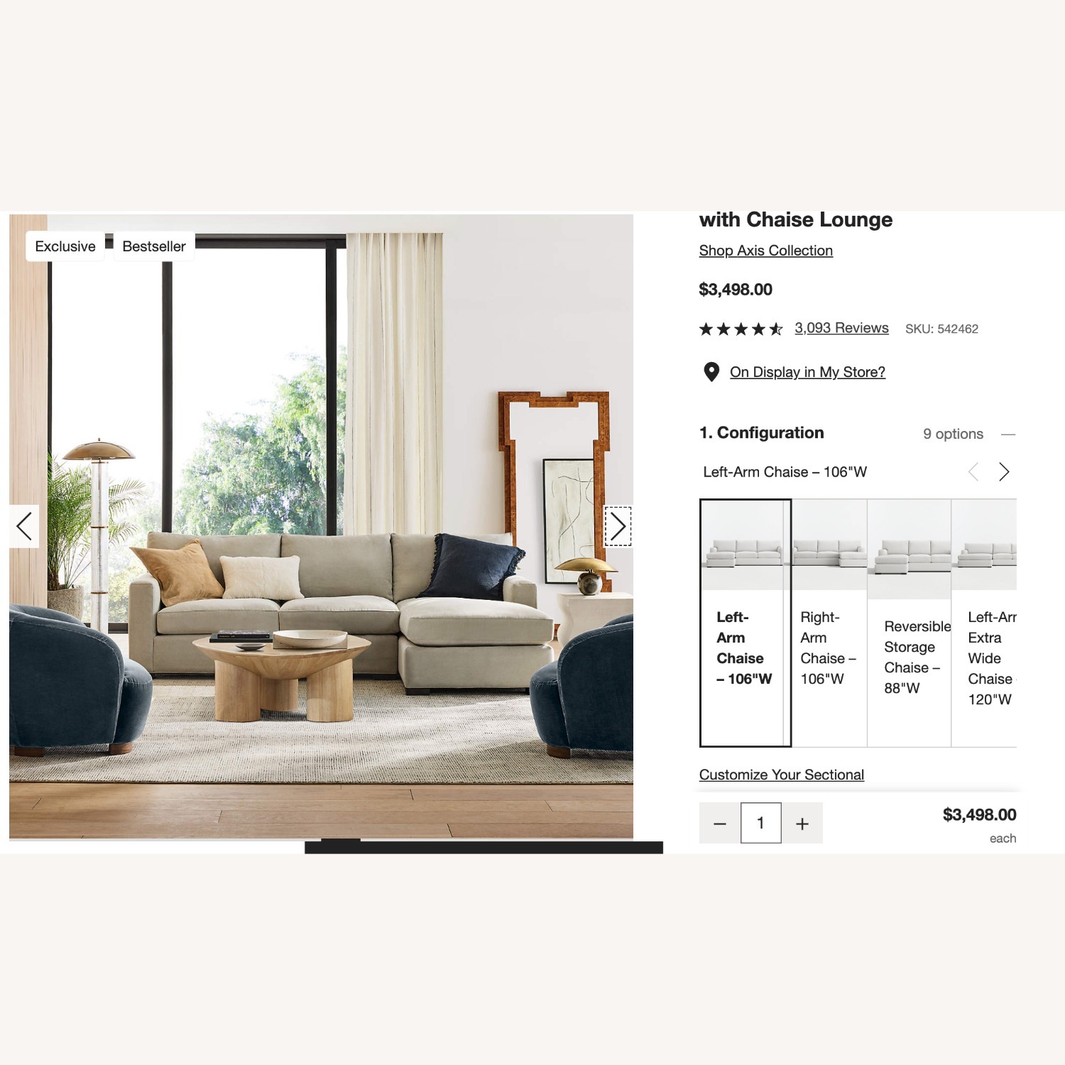 Crate & Barrel Dark Gray Fabric 2 Piece Sectional - image-5